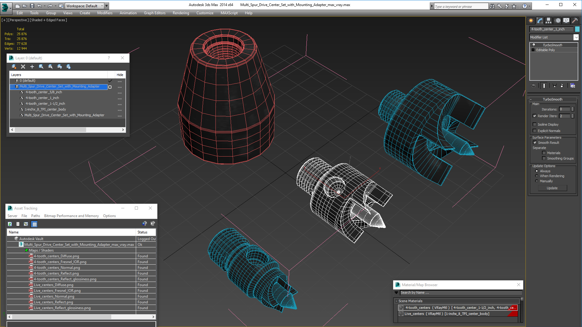 Multi Spur Drive Center Set with Mounting Adapter 3D model