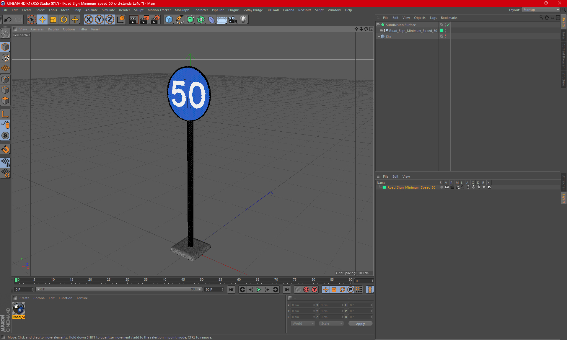 3D Road Sign Minimum Speed 50