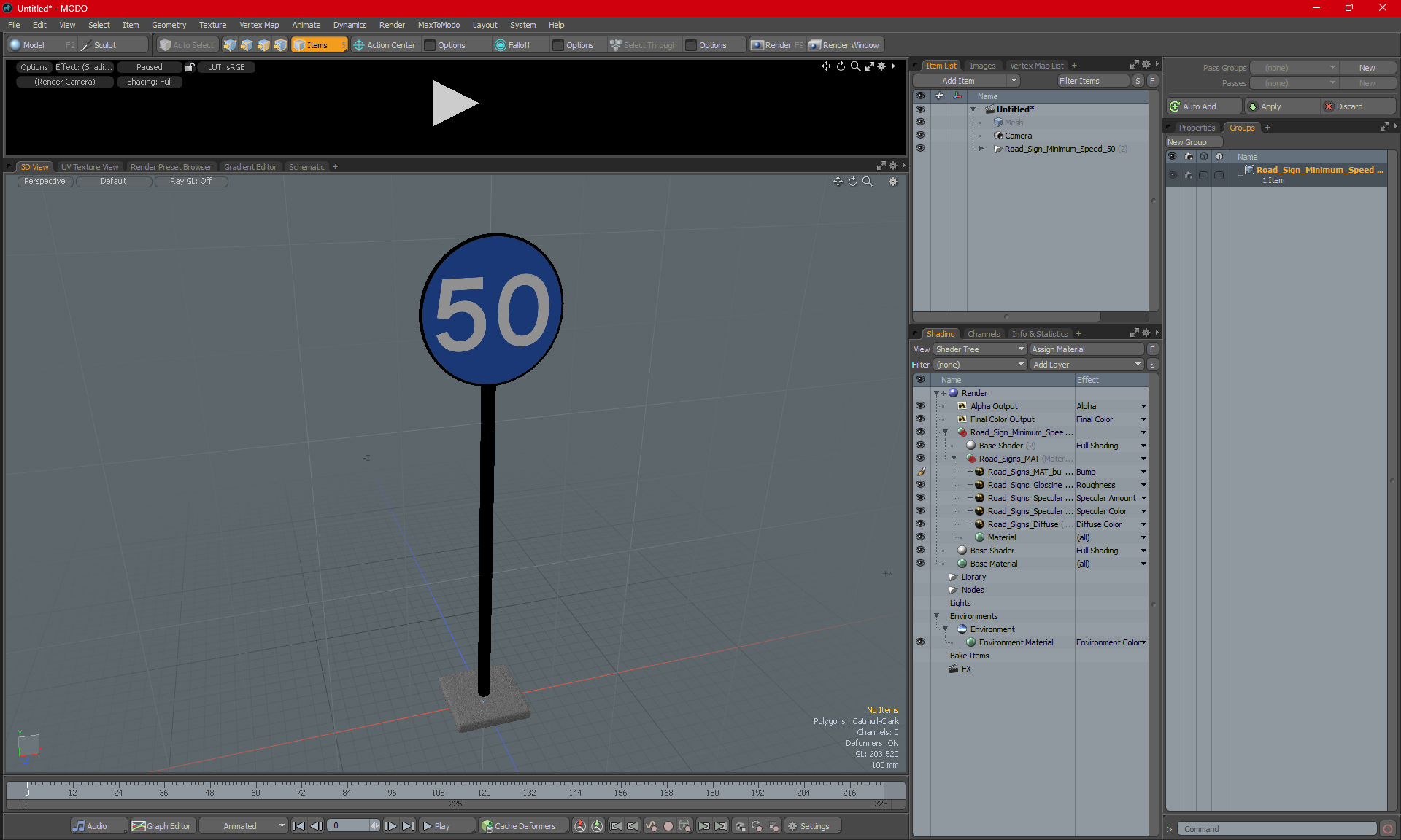 3D Road Sign Minimum Speed 50