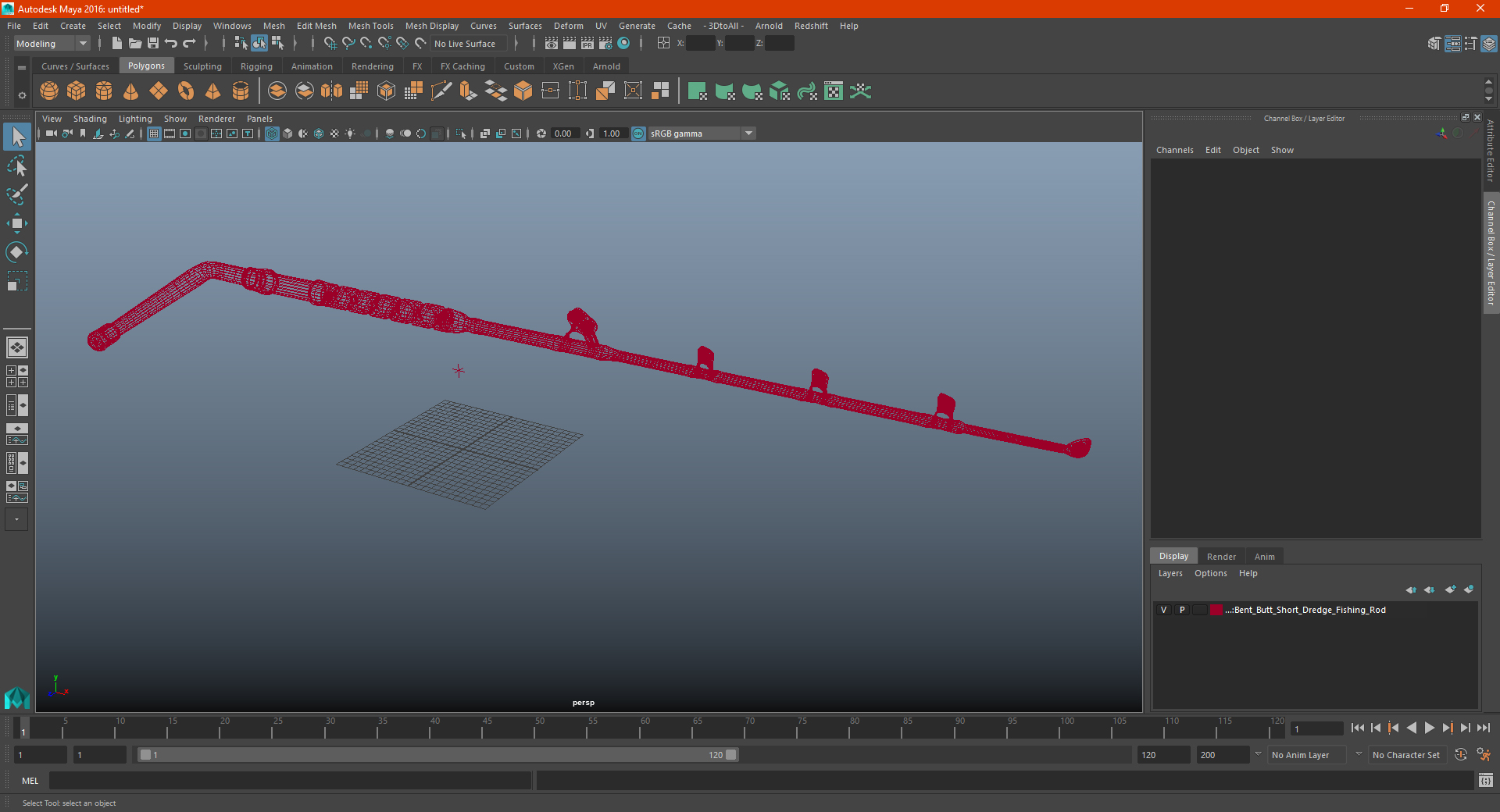 Bent Butt Short Dredge Fishing Rod 3D model