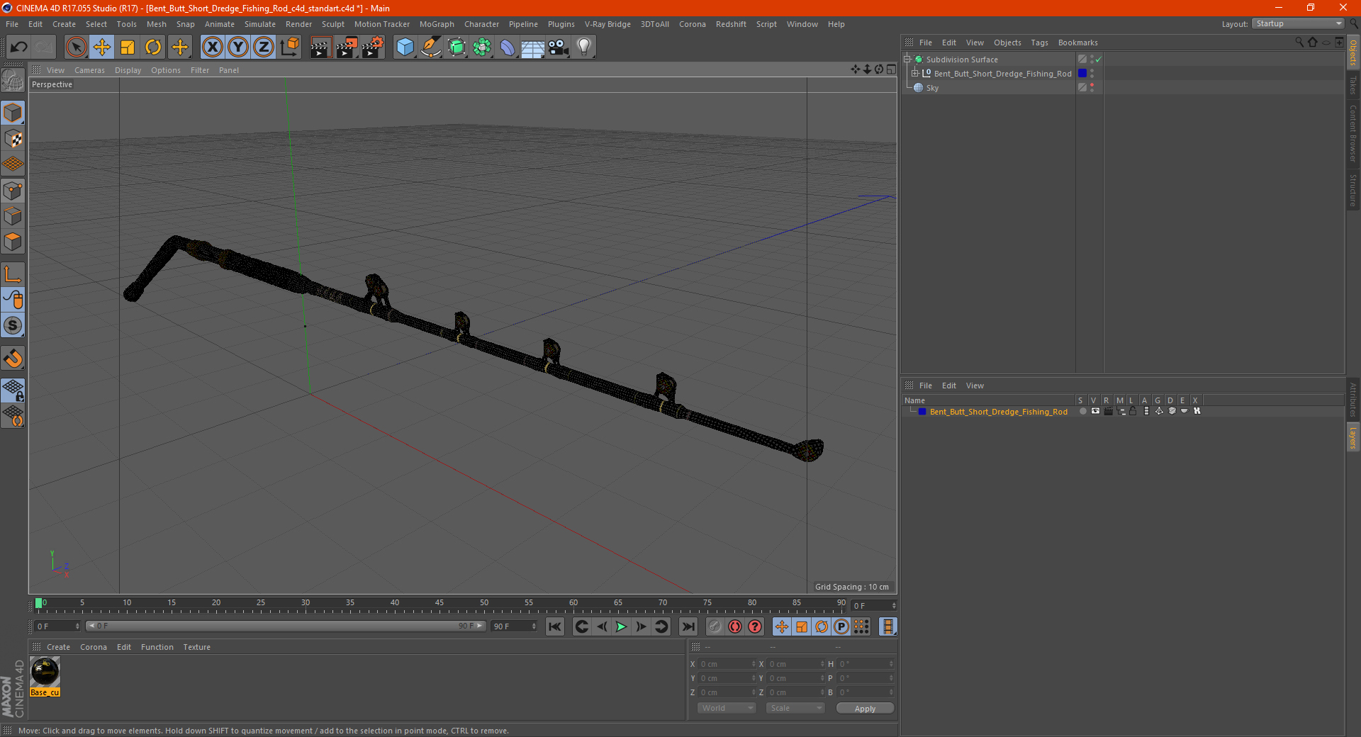 Bent Butt Short Dredge Fishing Rod 3D model