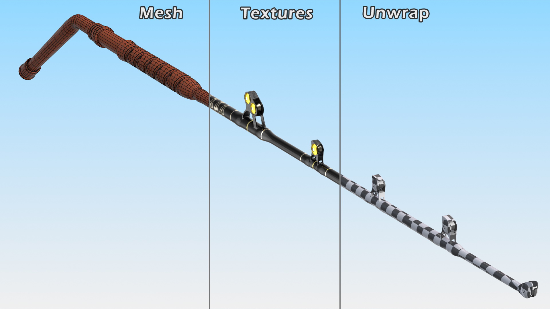 Bent Butt Short Dredge Fishing Rod 3D model