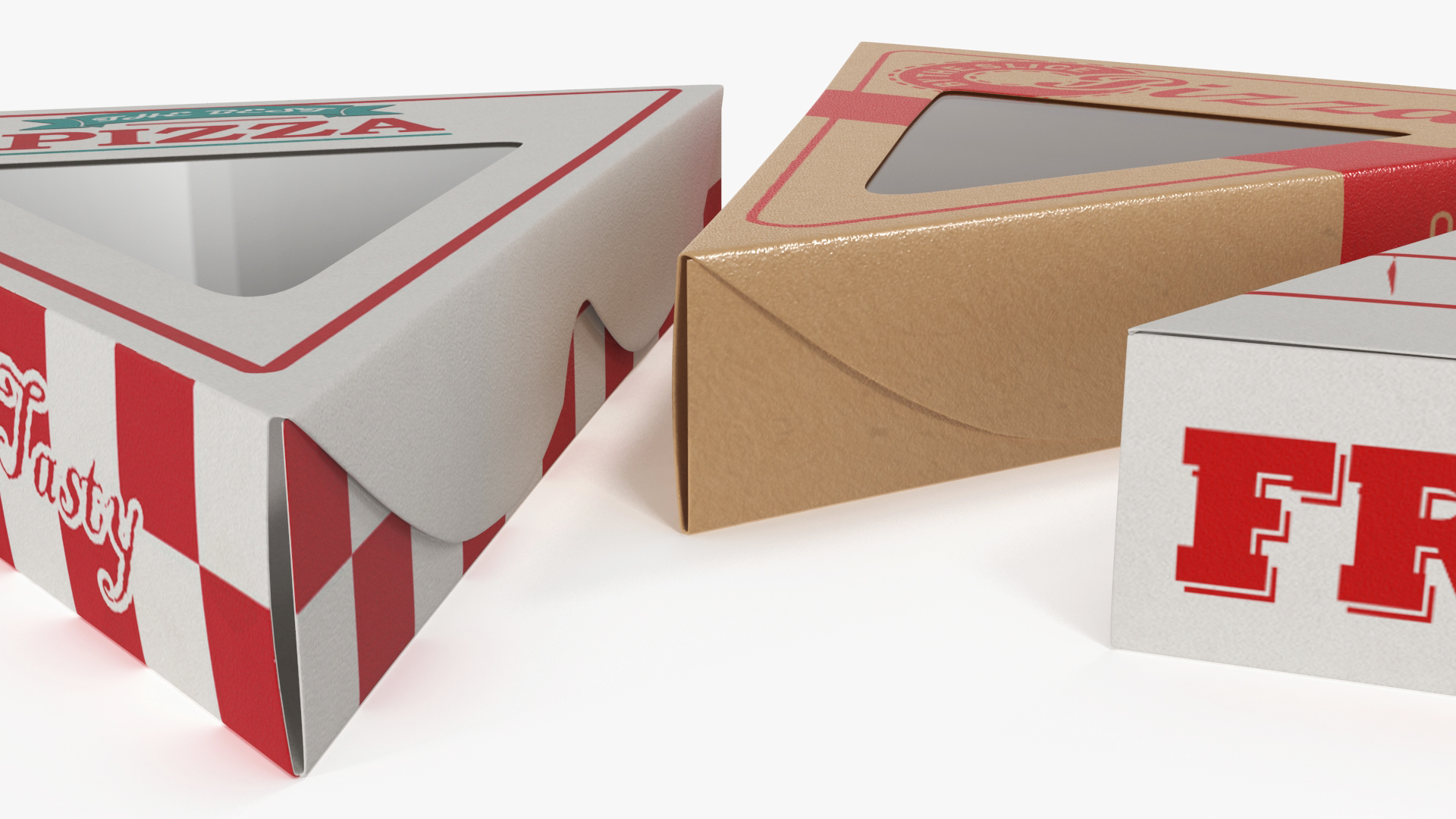 Set of Triangle Pizza Packaging Boxes with Window 3D model