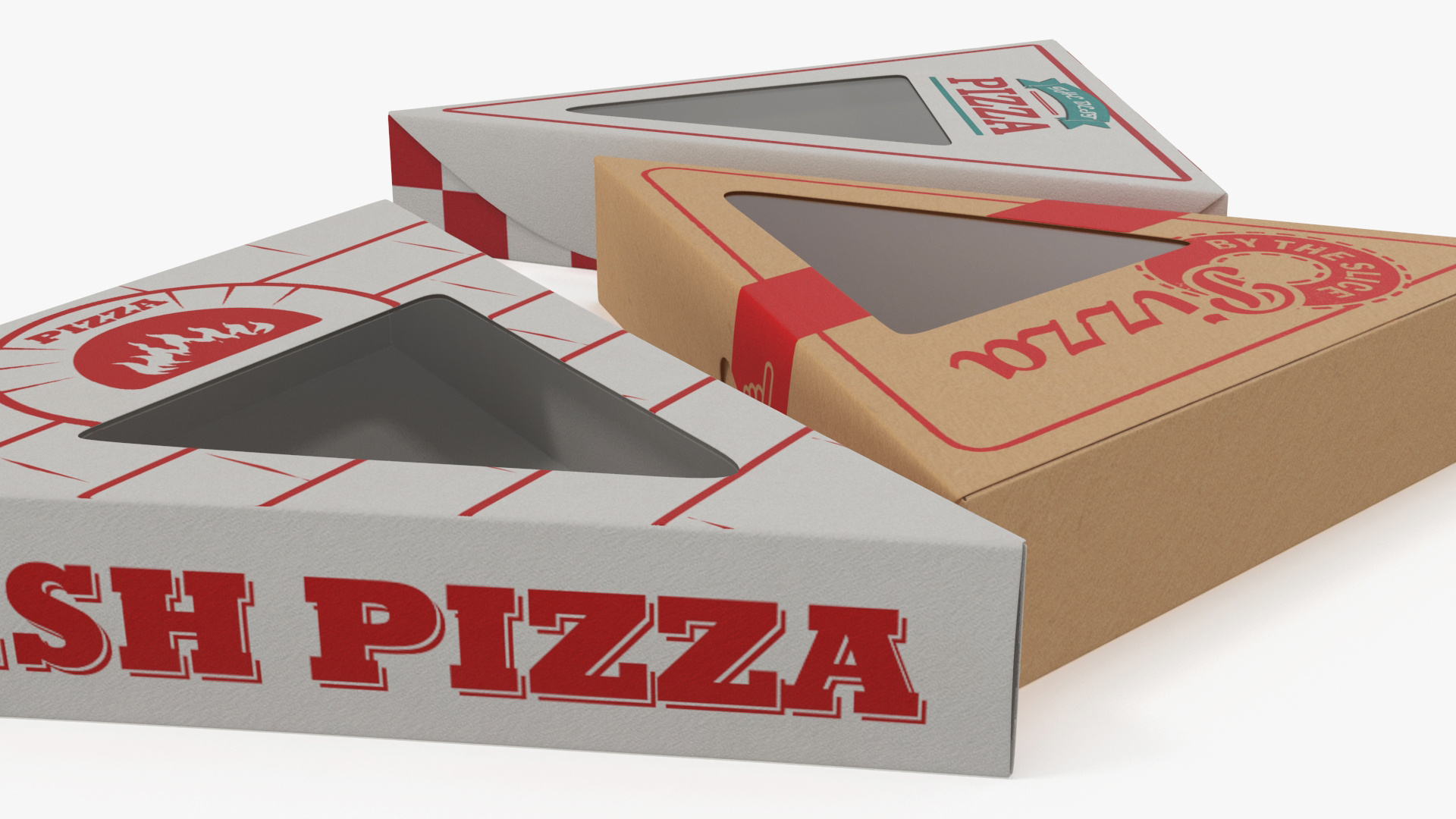 Set of Triangle Pizza Packaging Boxes with Window 3D model