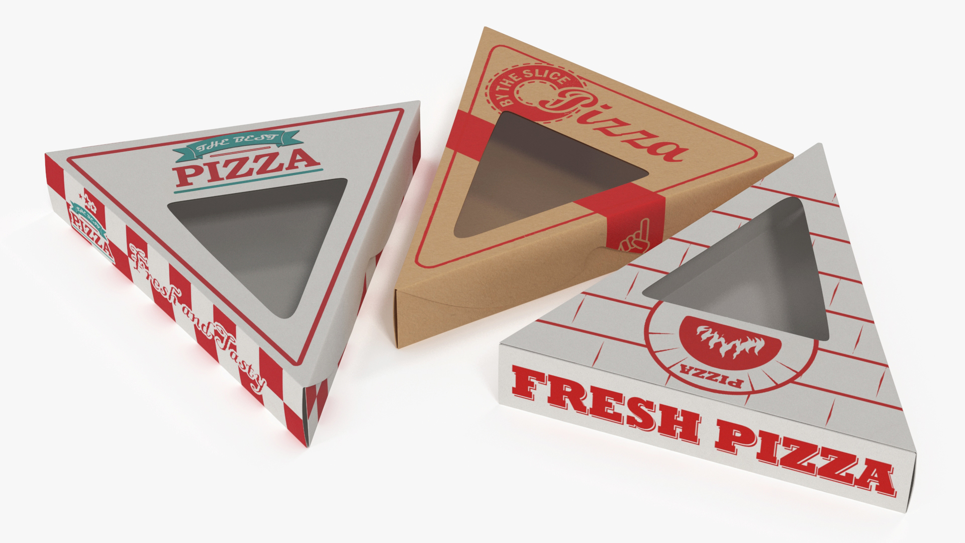 Set of Triangle Pizza Packaging Boxes with Window 3D model