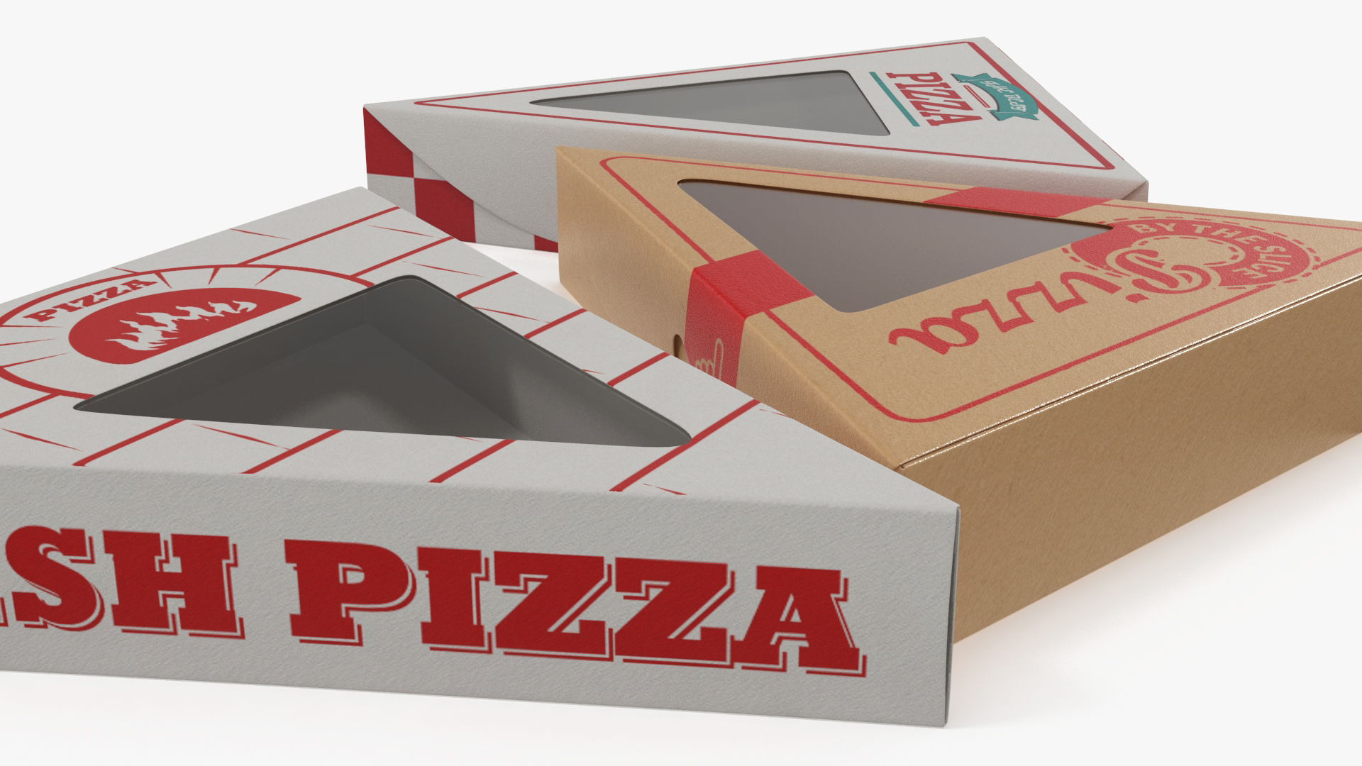 Set of Triangle Pizza Packaging Boxes with Window 3D model