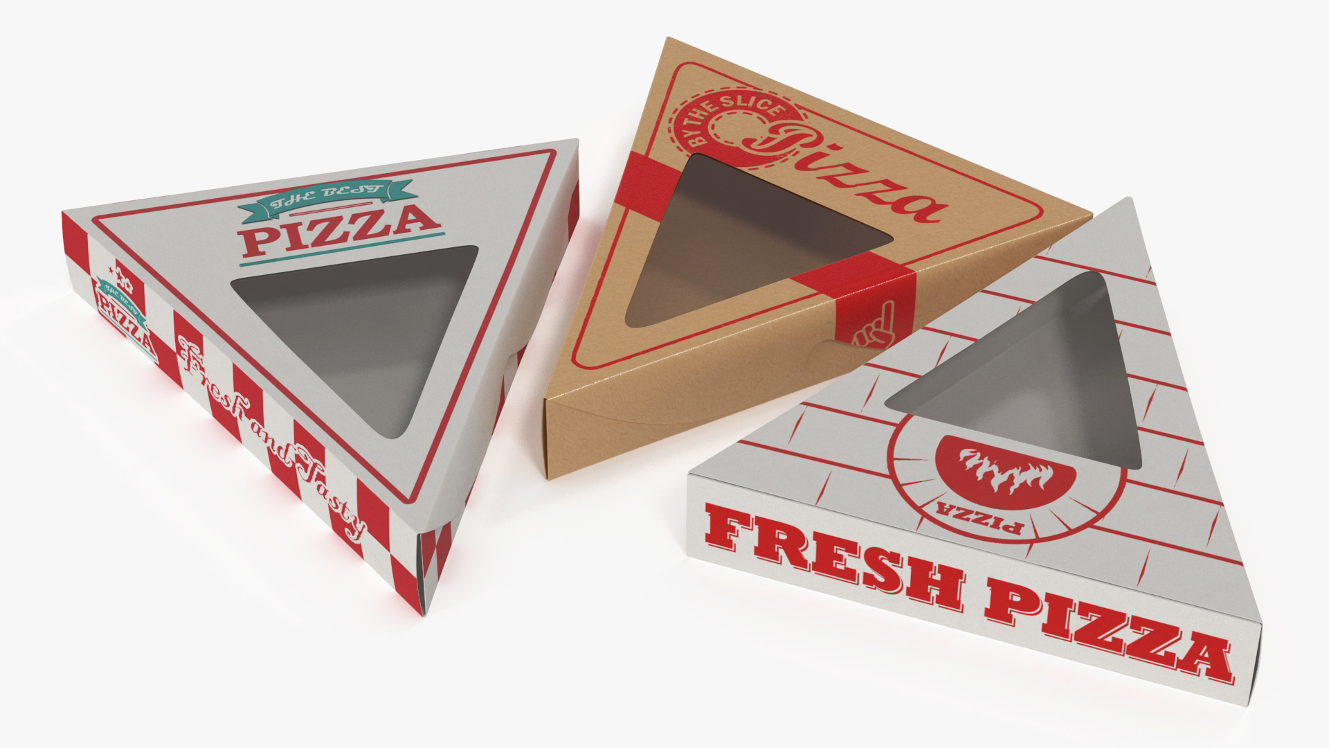 Set of Triangle Pizza Packaging Boxes with Window 3D model