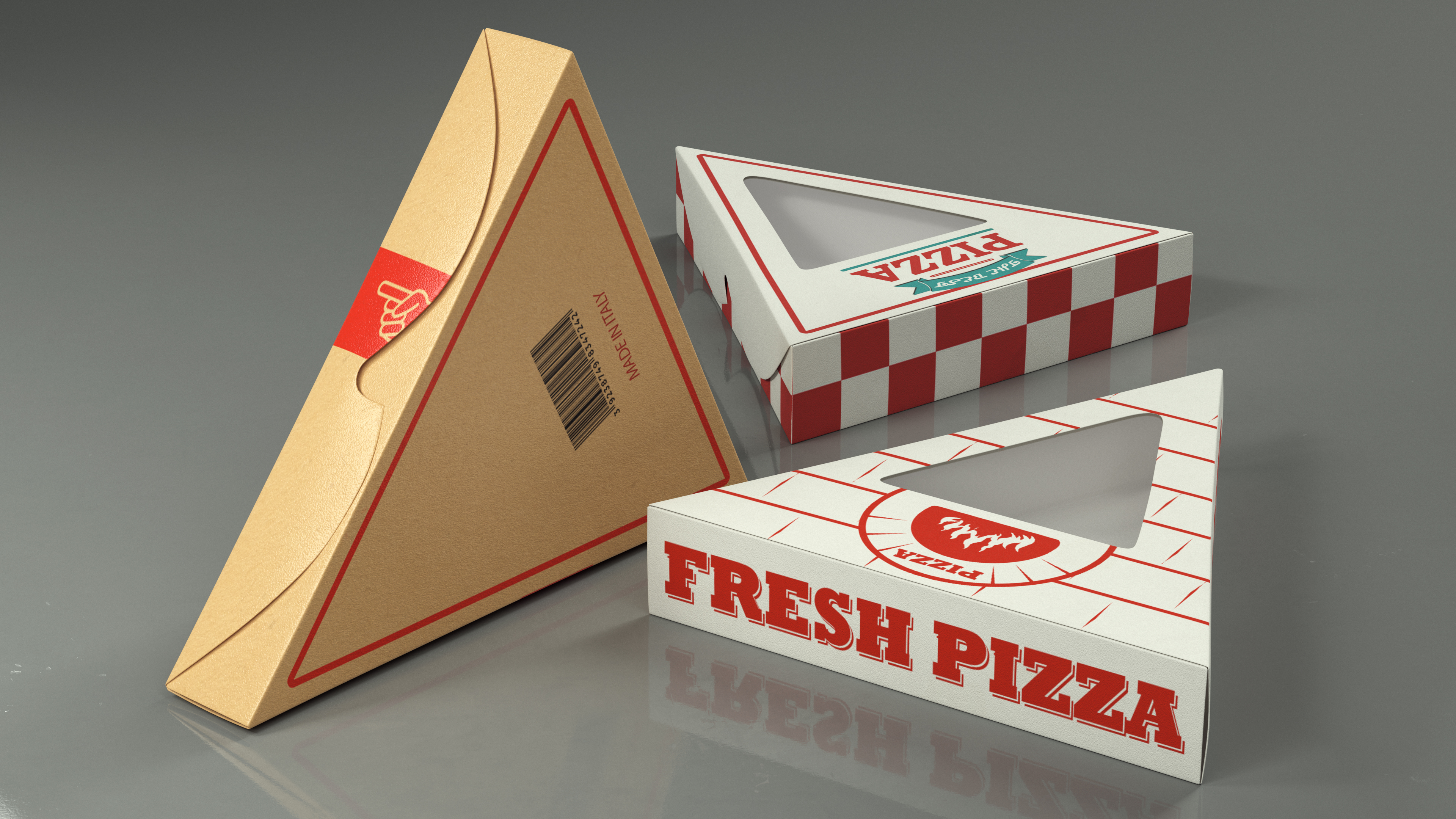 Set of Triangle Pizza Packaging Boxes with Window 3D model
