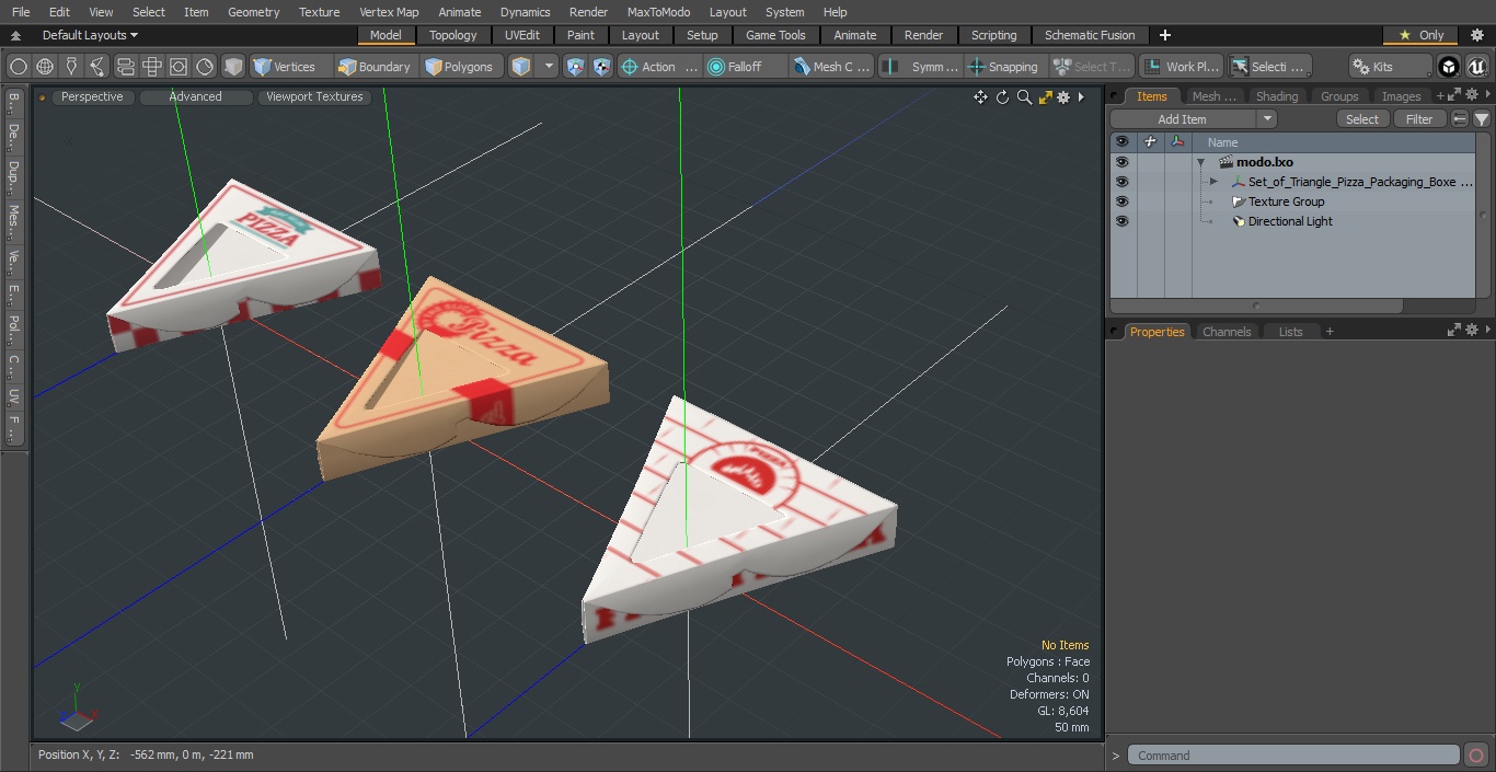 Set of Triangle Pizza Packaging Boxes with Window 3D model