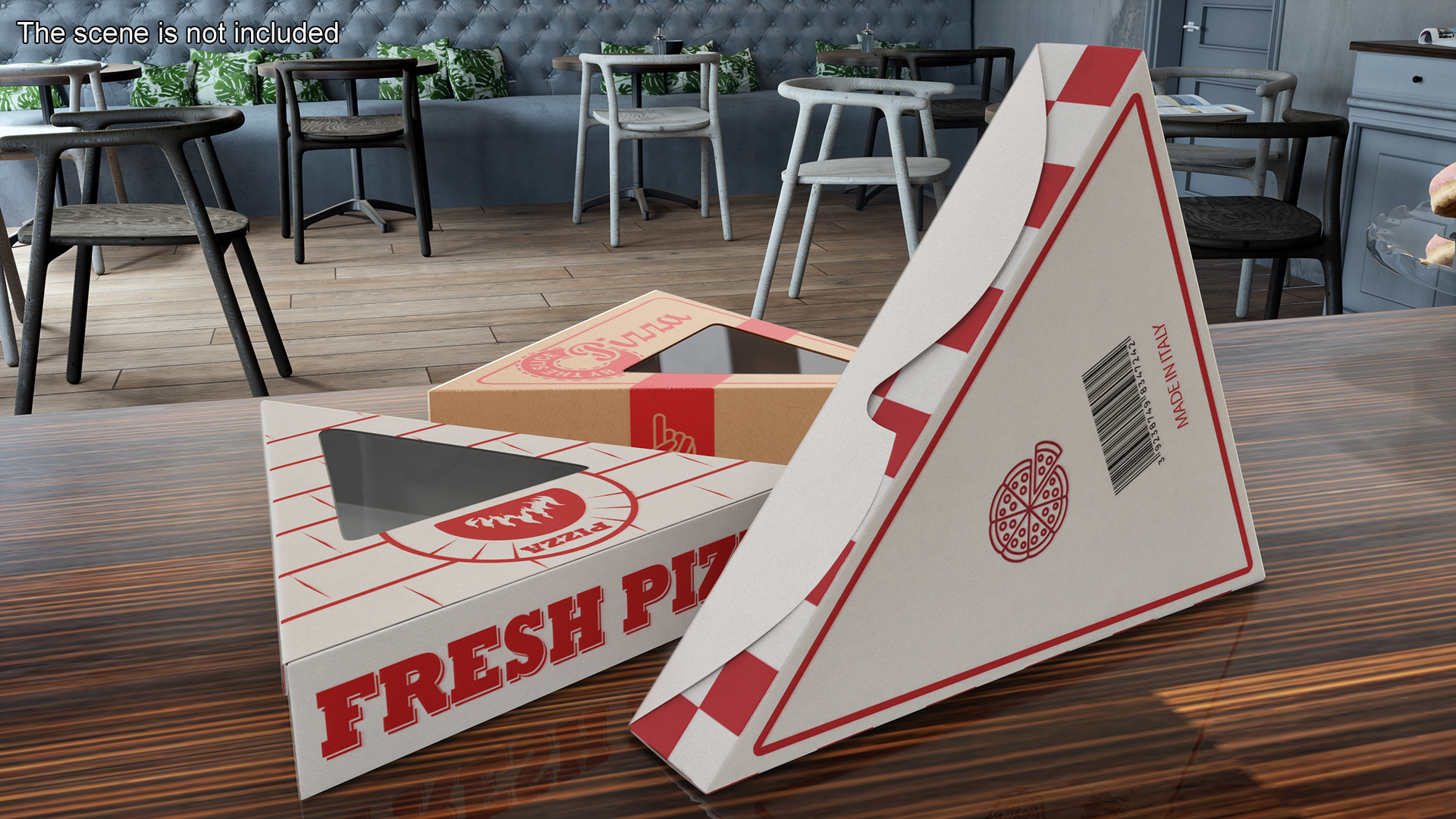 Set of Triangle Pizza Packaging Boxes with Window 3D model