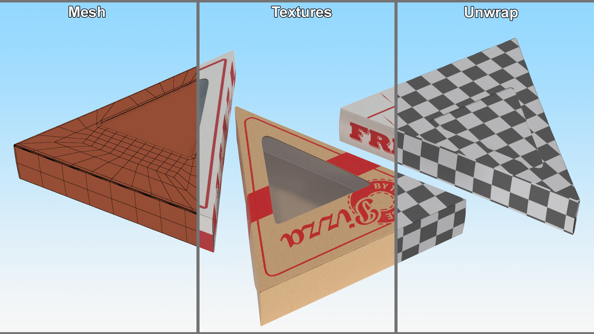 Set of Triangle Pizza Packaging Boxes with Window 3D model