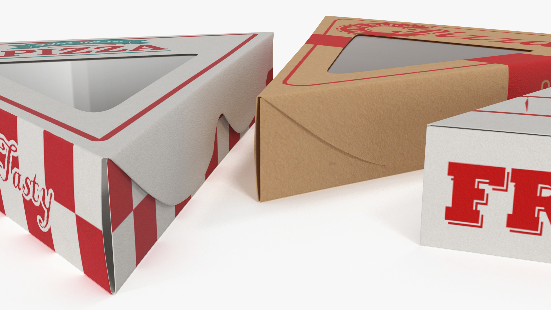 Set of Triangle Pizza Packaging Boxes with Window 3D model