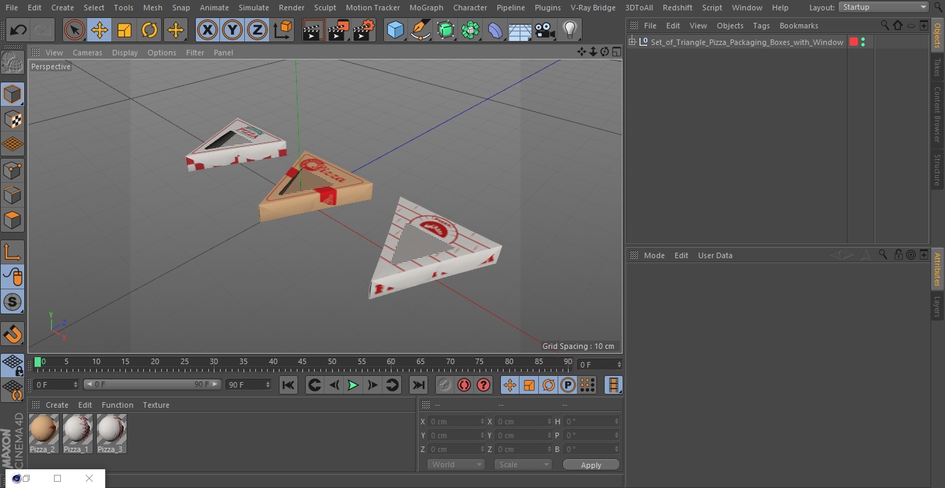 Set of Triangle Pizza Packaging Boxes with Window 3D model