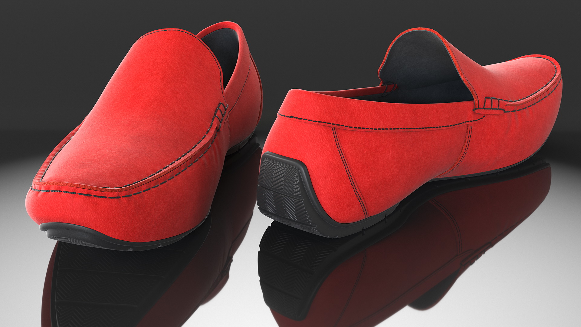 Red Suede Driving Shoe Moccasins 3D