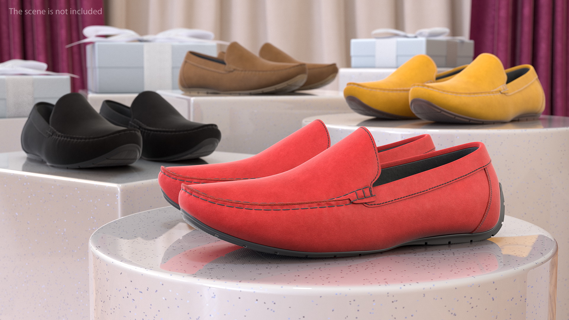 Red Suede Driving Shoe Moccasins 3D
