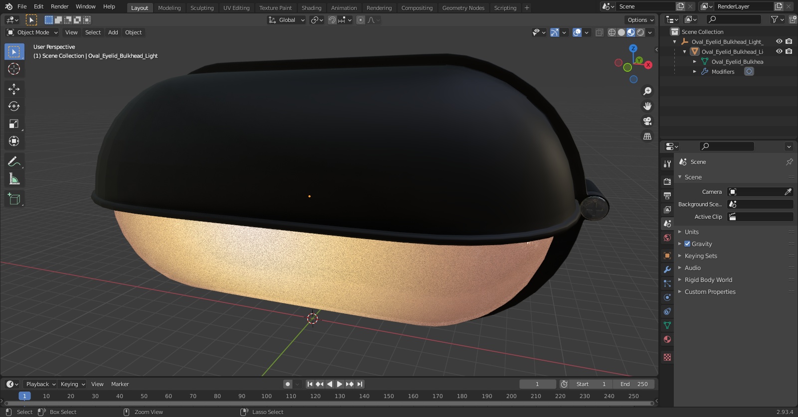 3D Oval Eyelid Bulkhead Light Switched on model
