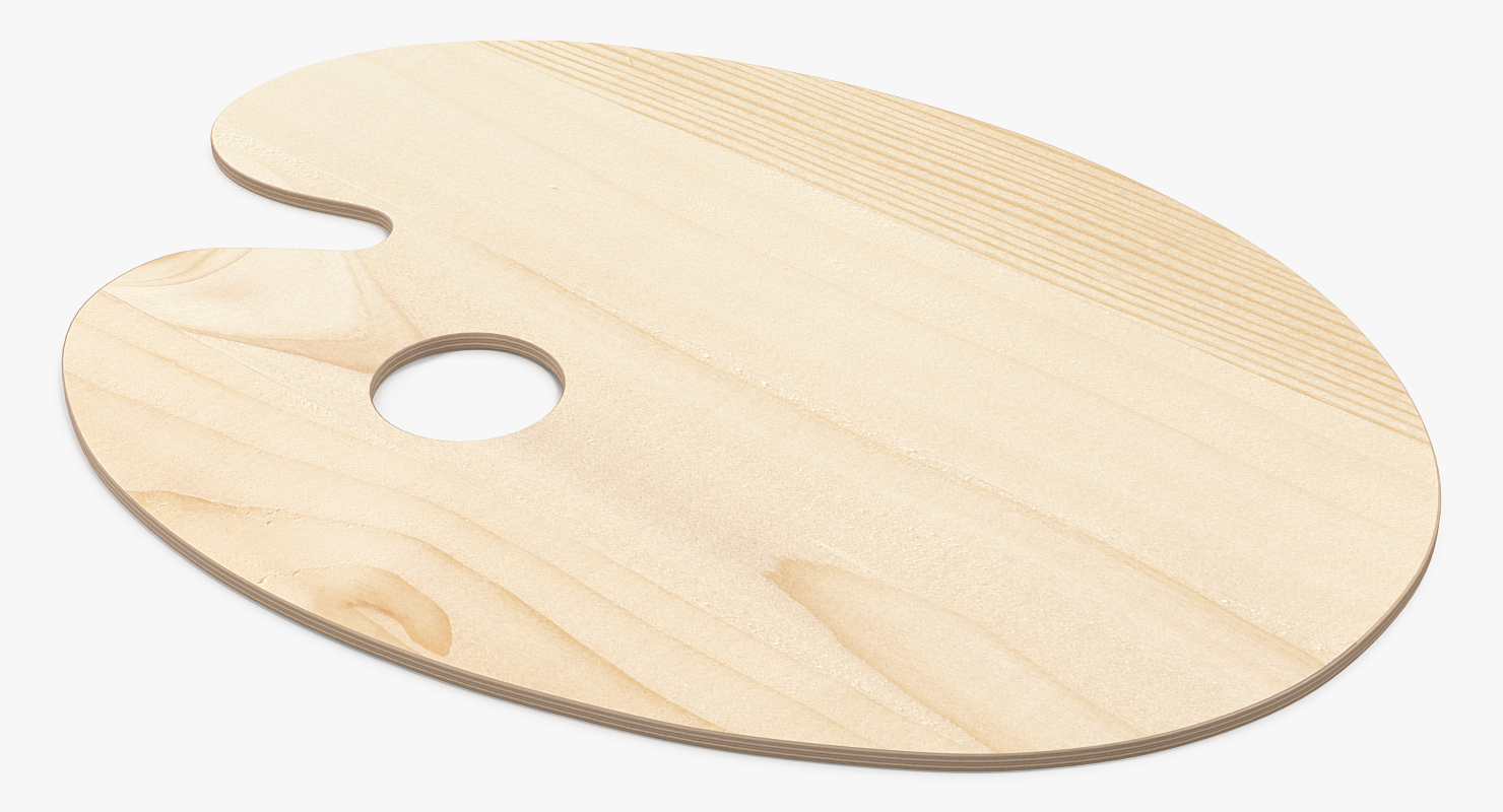 Wooden Art Palette with Paint and Brush 3D model