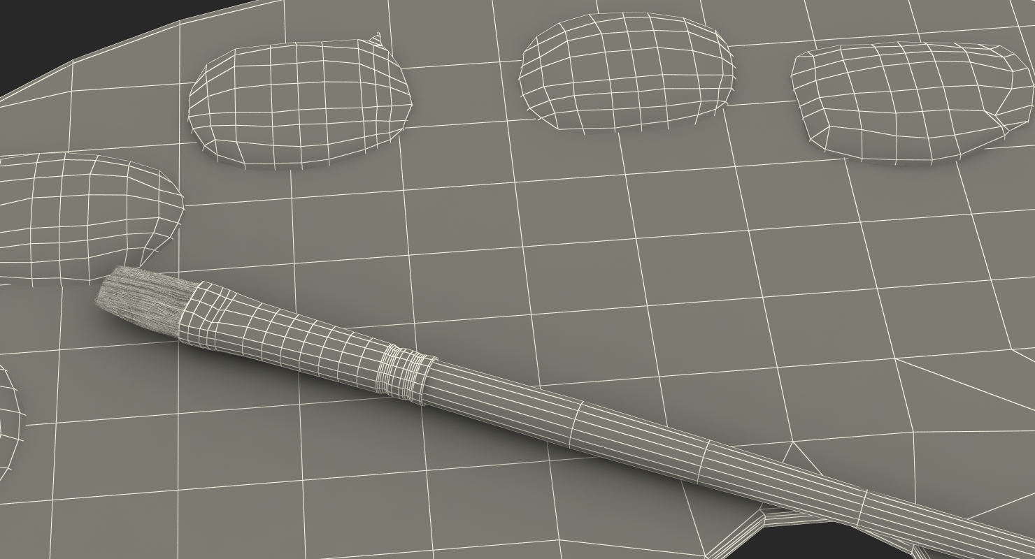 Wooden Art Palette with Paint and Brush 3D model