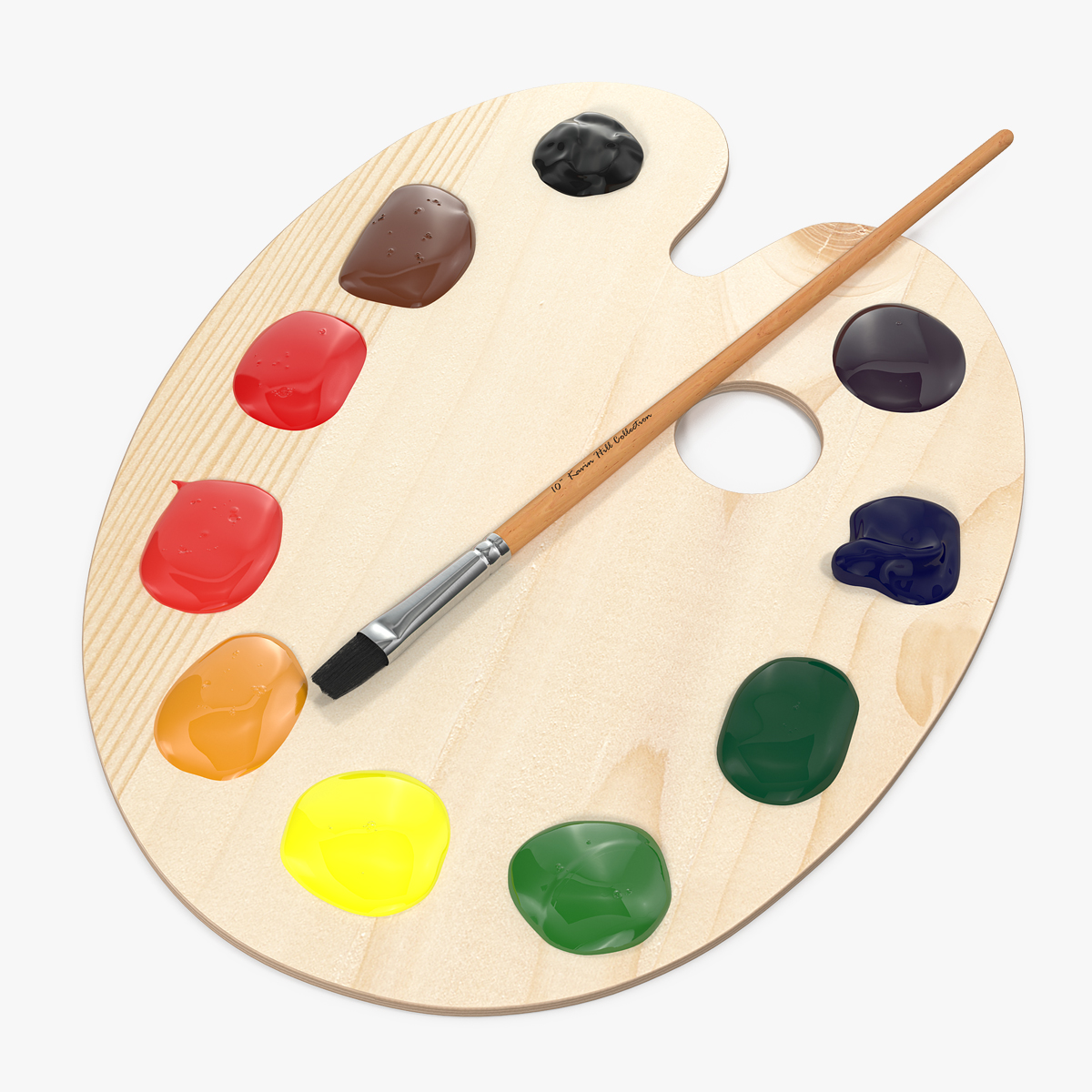 Wooden Art Palette with Paint and Brush