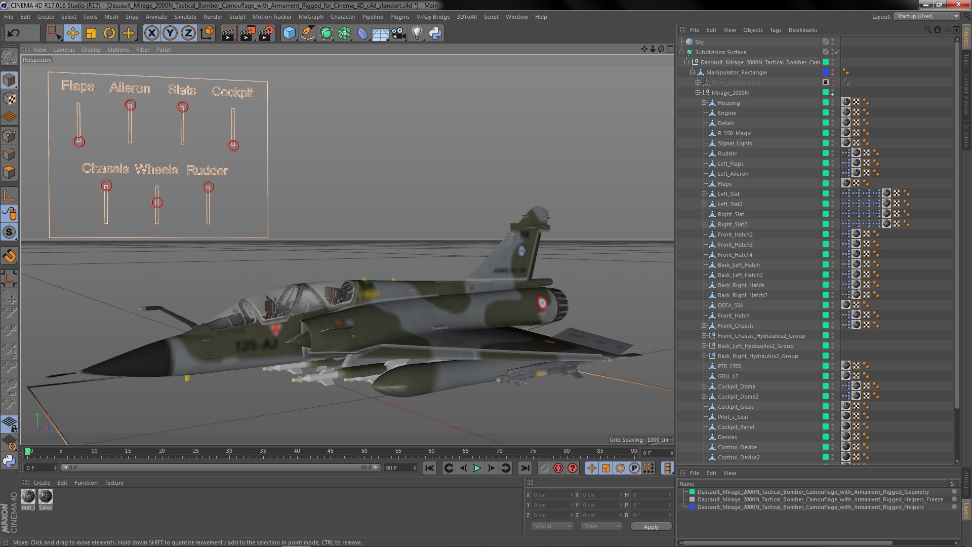 3D Dassault Mirage 2000N Tactical Bomber Camouflage with Armament Rigged for Cinema 4D model