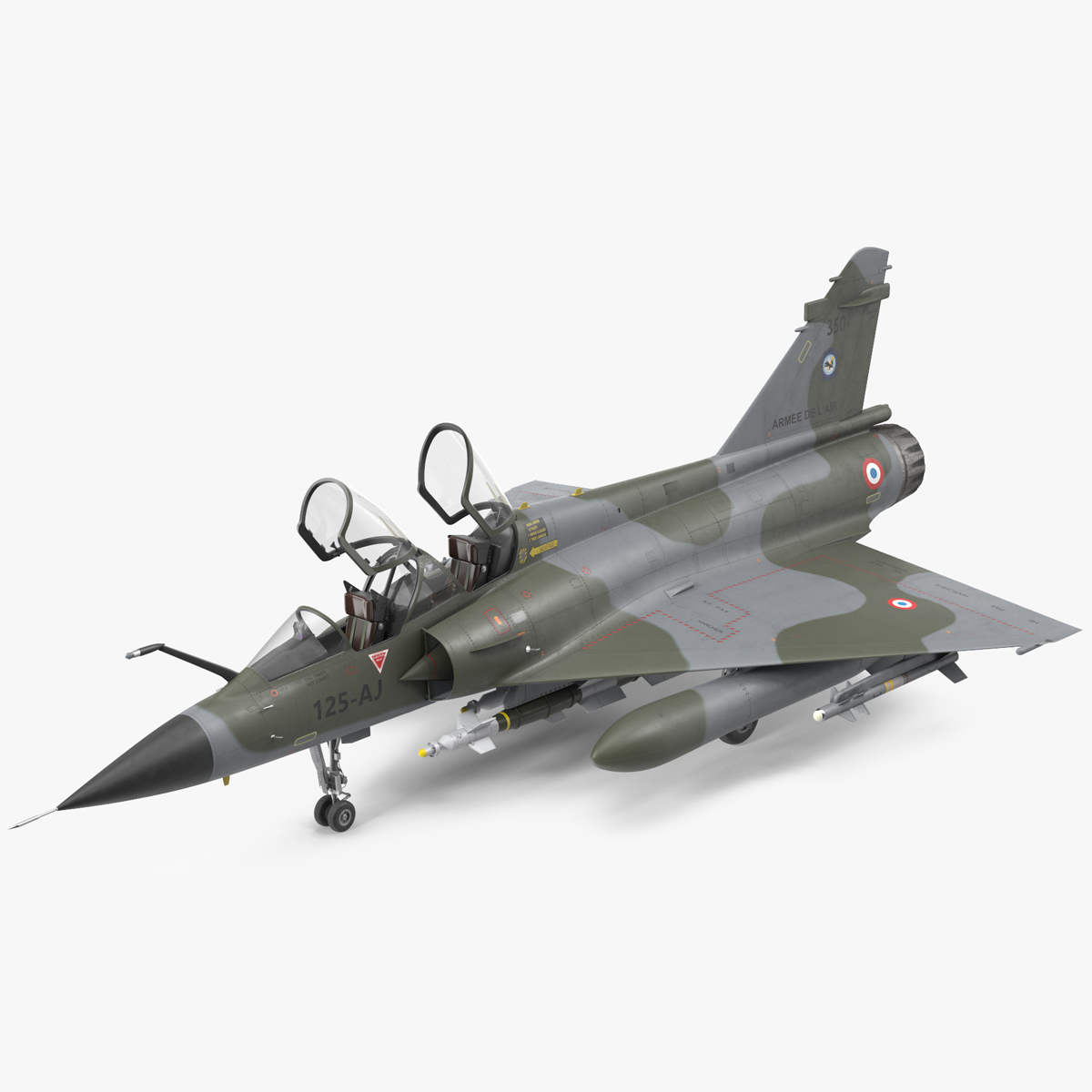 3D Dassault Mirage 2000N Tactical Bomber Camouflage with Armament Rigged for Cinema 4D model