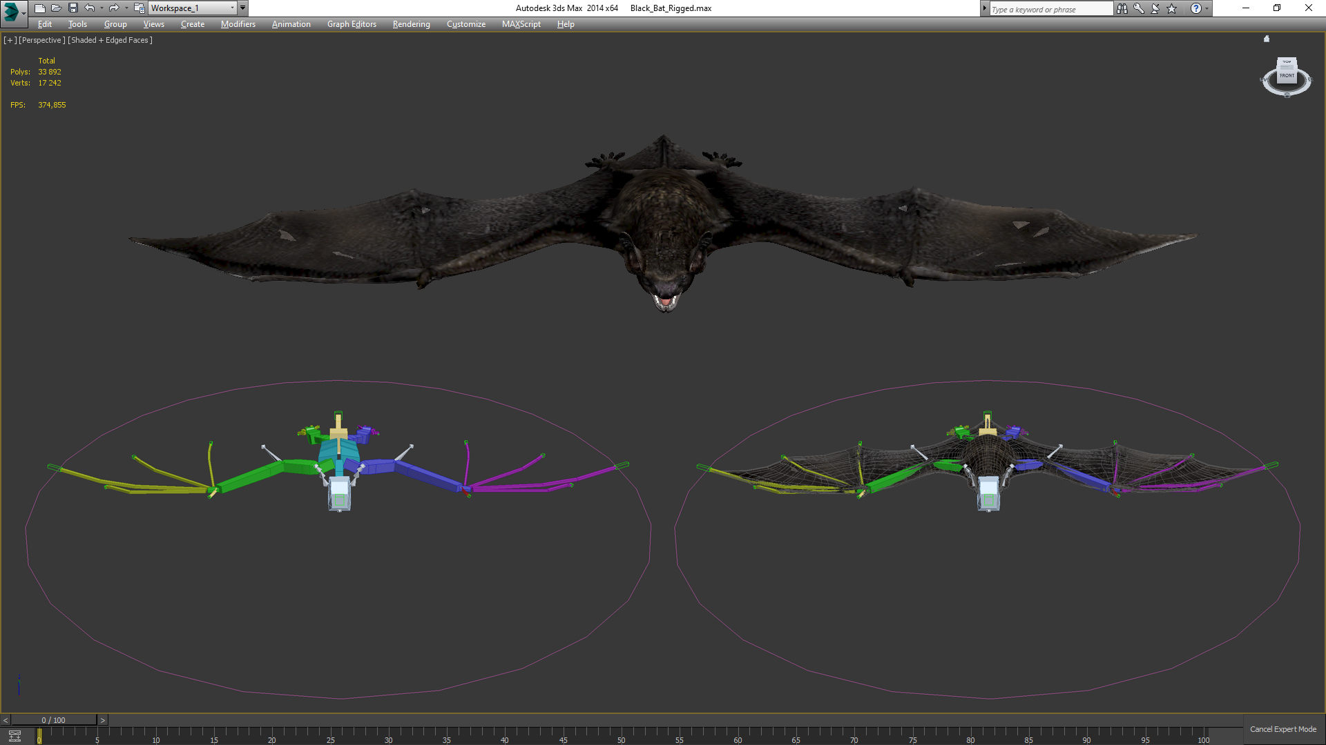 3D Black Bat Rigged