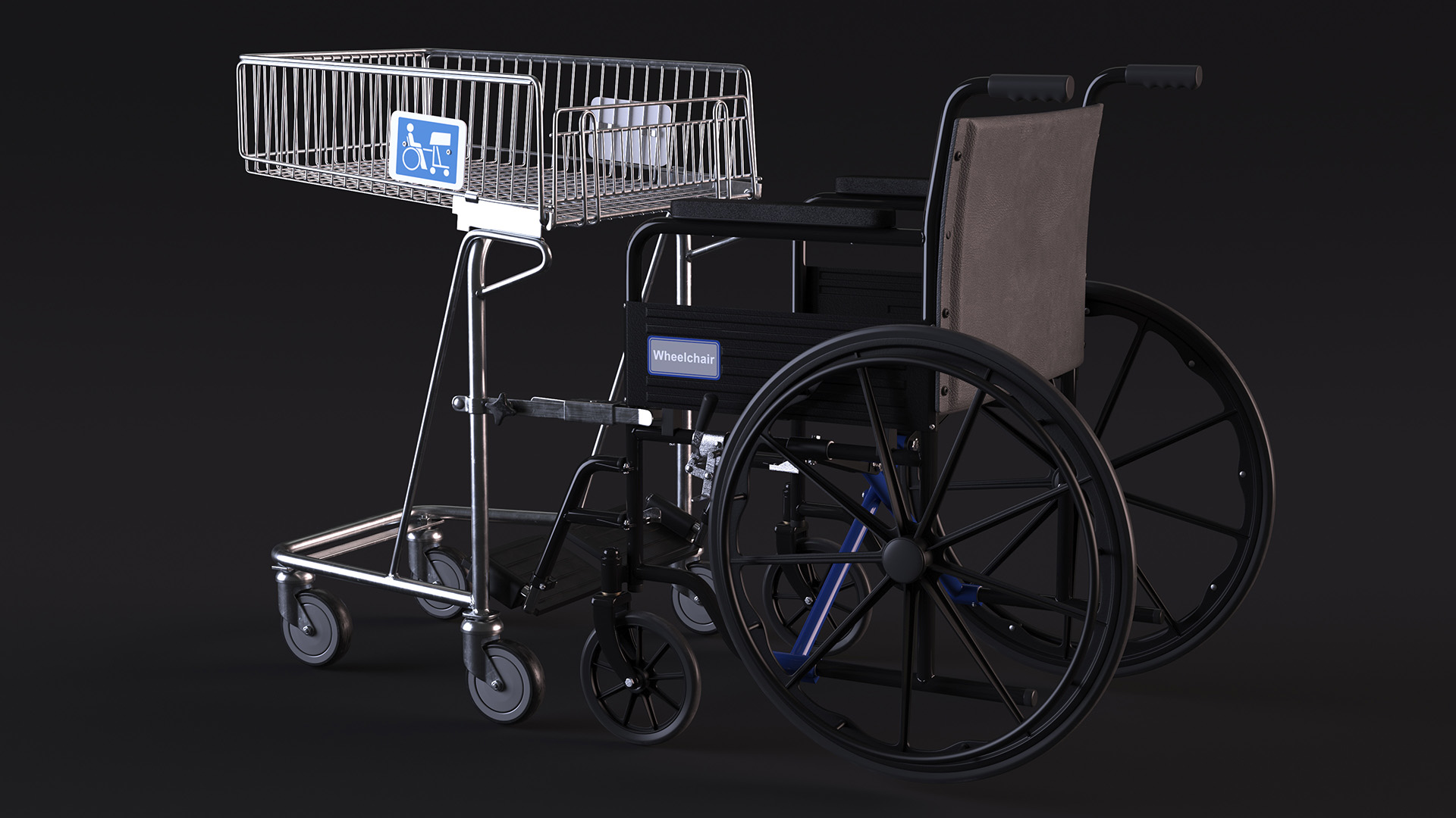 3D Wheelchair with Disabled Persons Shopping Cart