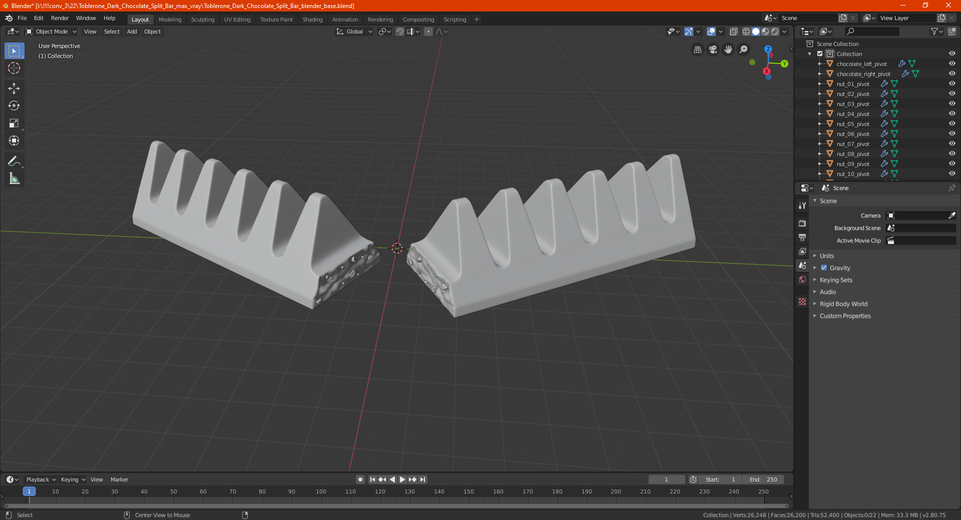 Toblerone Dark Chocolate Split Bar 3D model