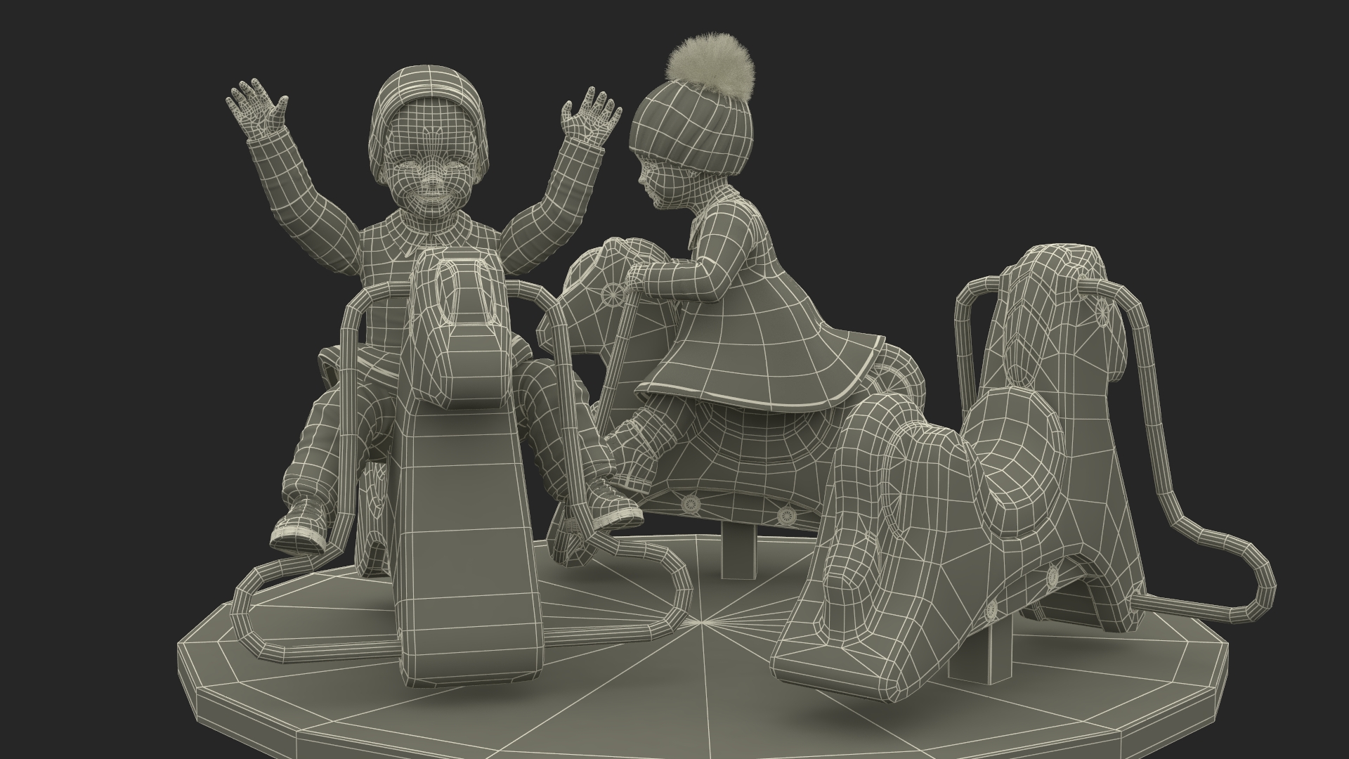 3D model Children Riding Carousel Fur Rigged