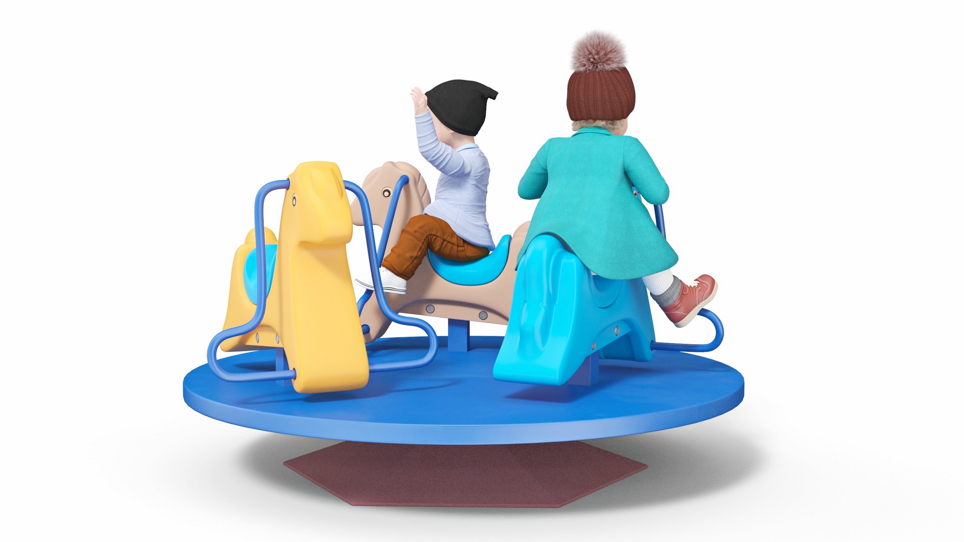 3D model Children Riding Carousel Fur Rigged