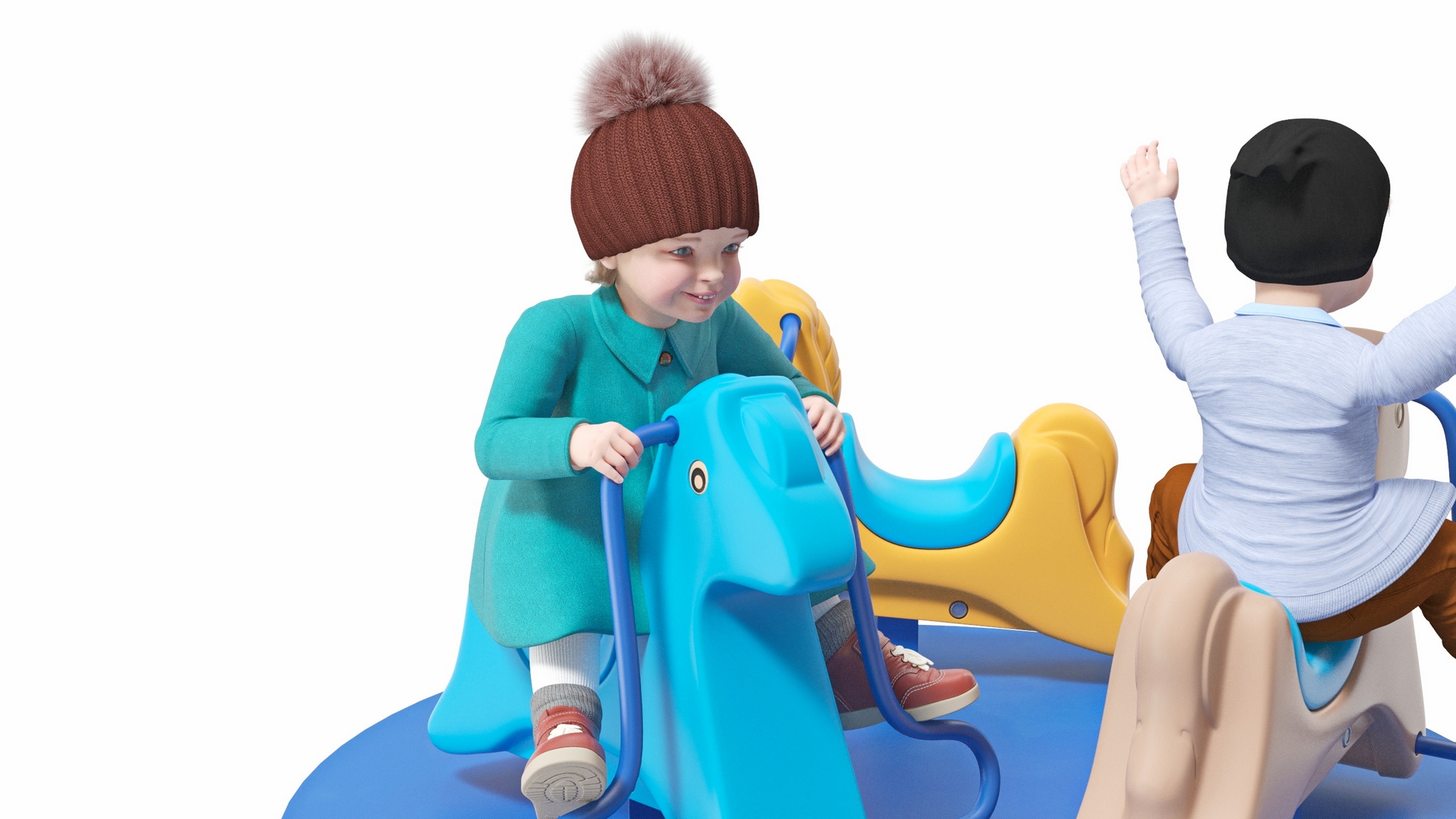 3D model Children Riding Carousel Fur Rigged