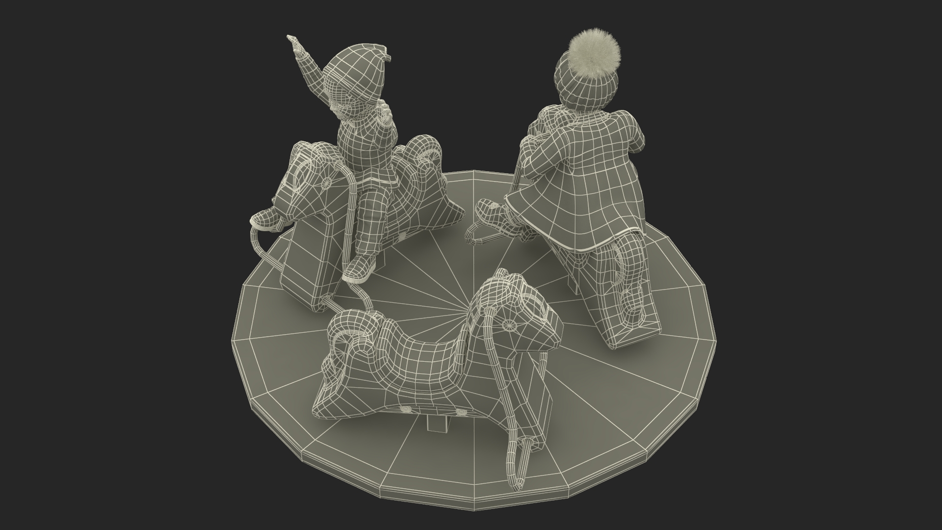 3D model Children Riding Carousel Fur Rigged