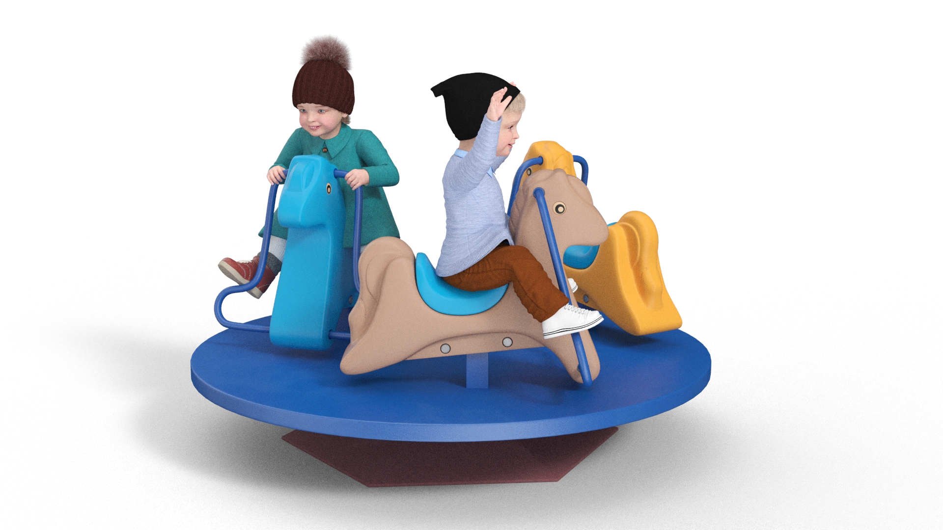 3D model Children Riding Carousel Fur Rigged