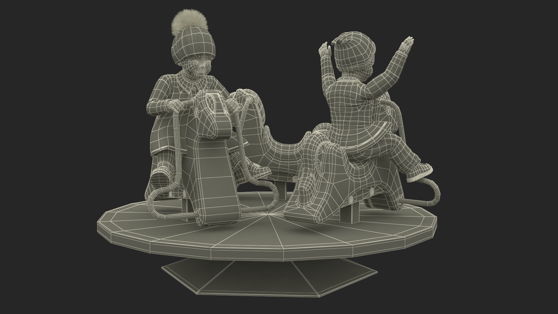 3D model Children Riding Carousel Fur Rigged