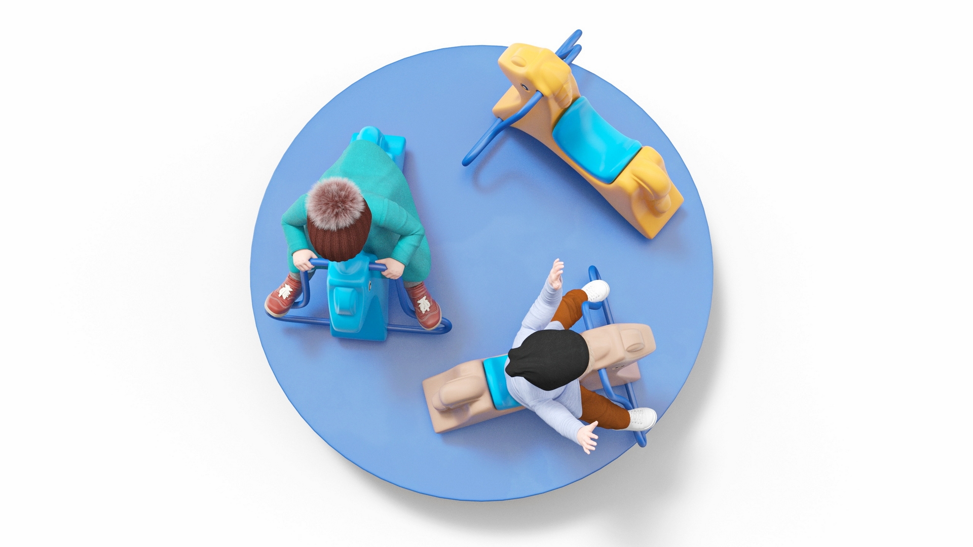3D model Children Riding Carousel Fur Rigged