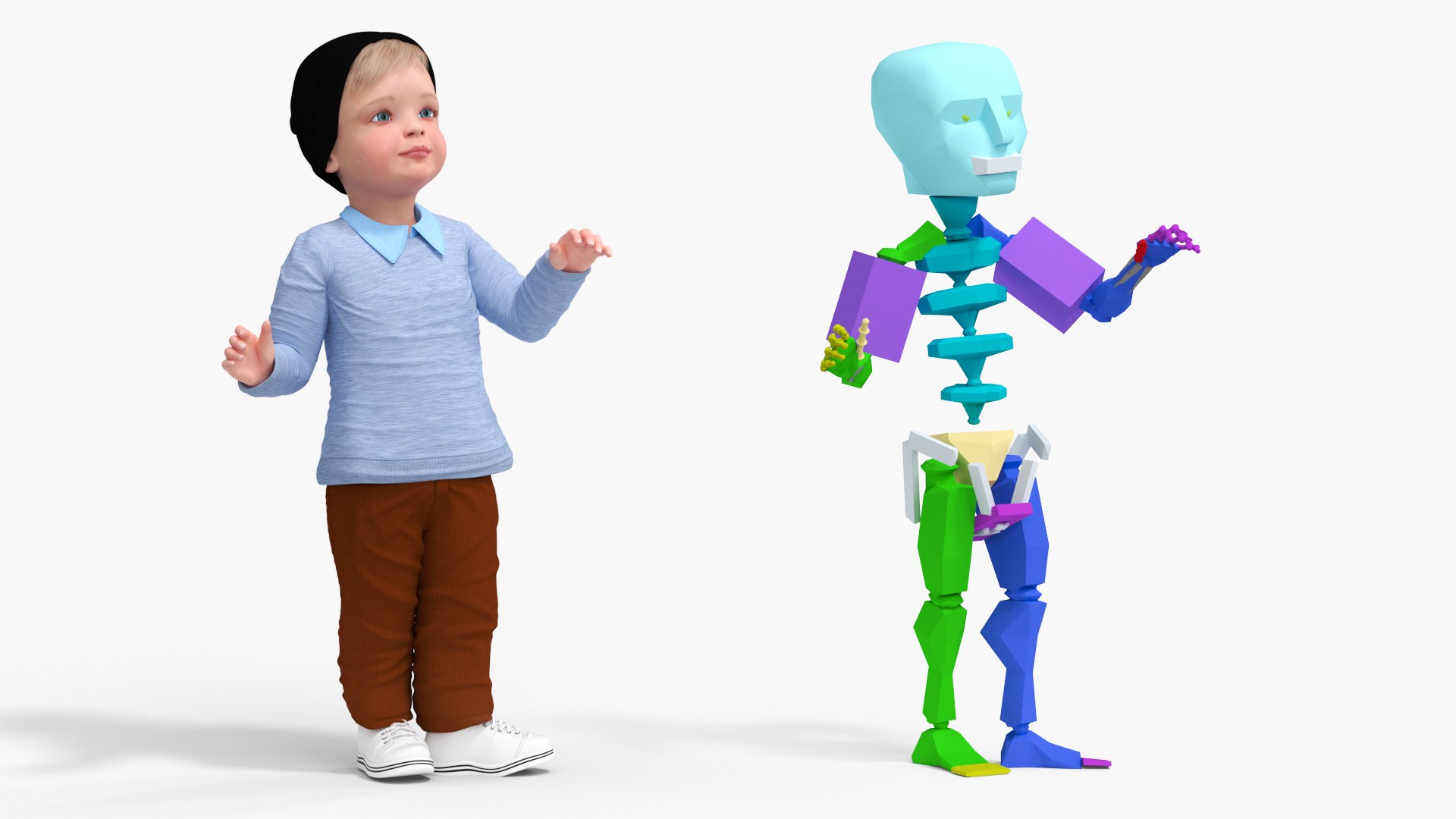 3D model Children Riding Carousel Fur Rigged