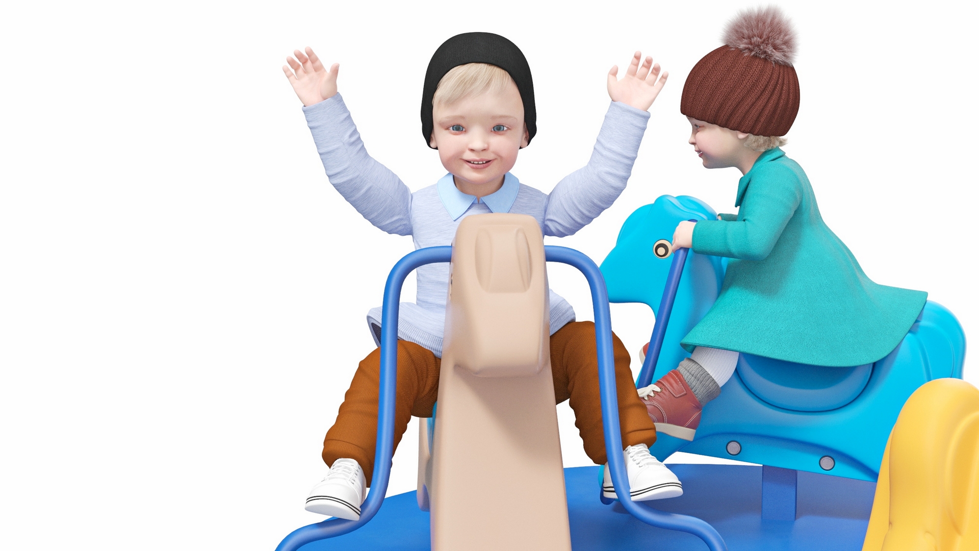 3D model Children Riding Carousel Fur Rigged