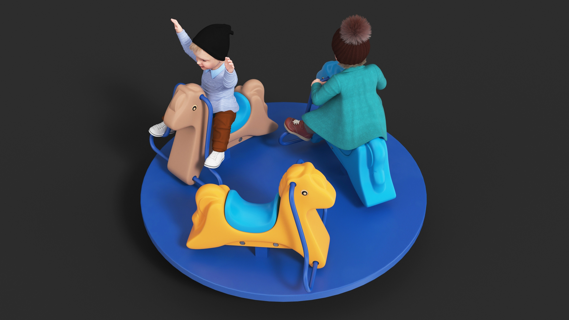 3D model Children Riding Carousel Fur Rigged