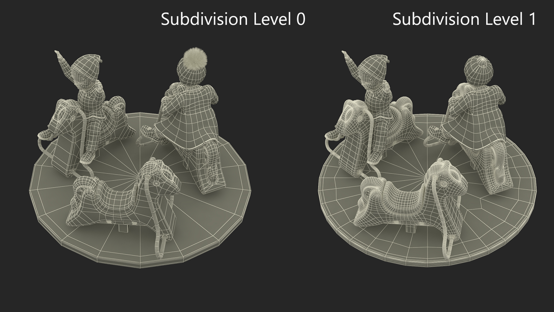 3D model Children Riding Carousel Fur Rigged