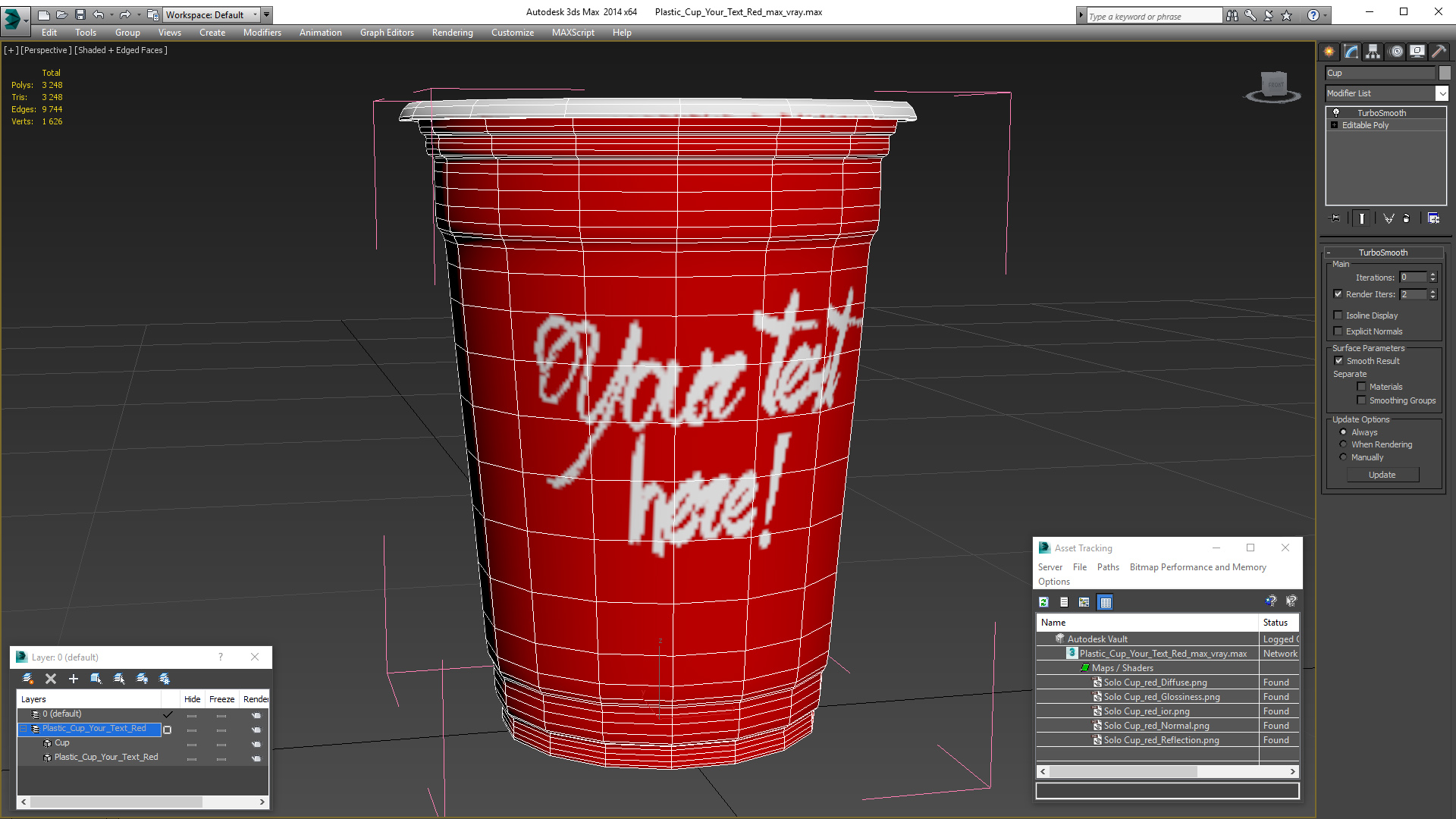 3D model Plastic Cup Your Text Red