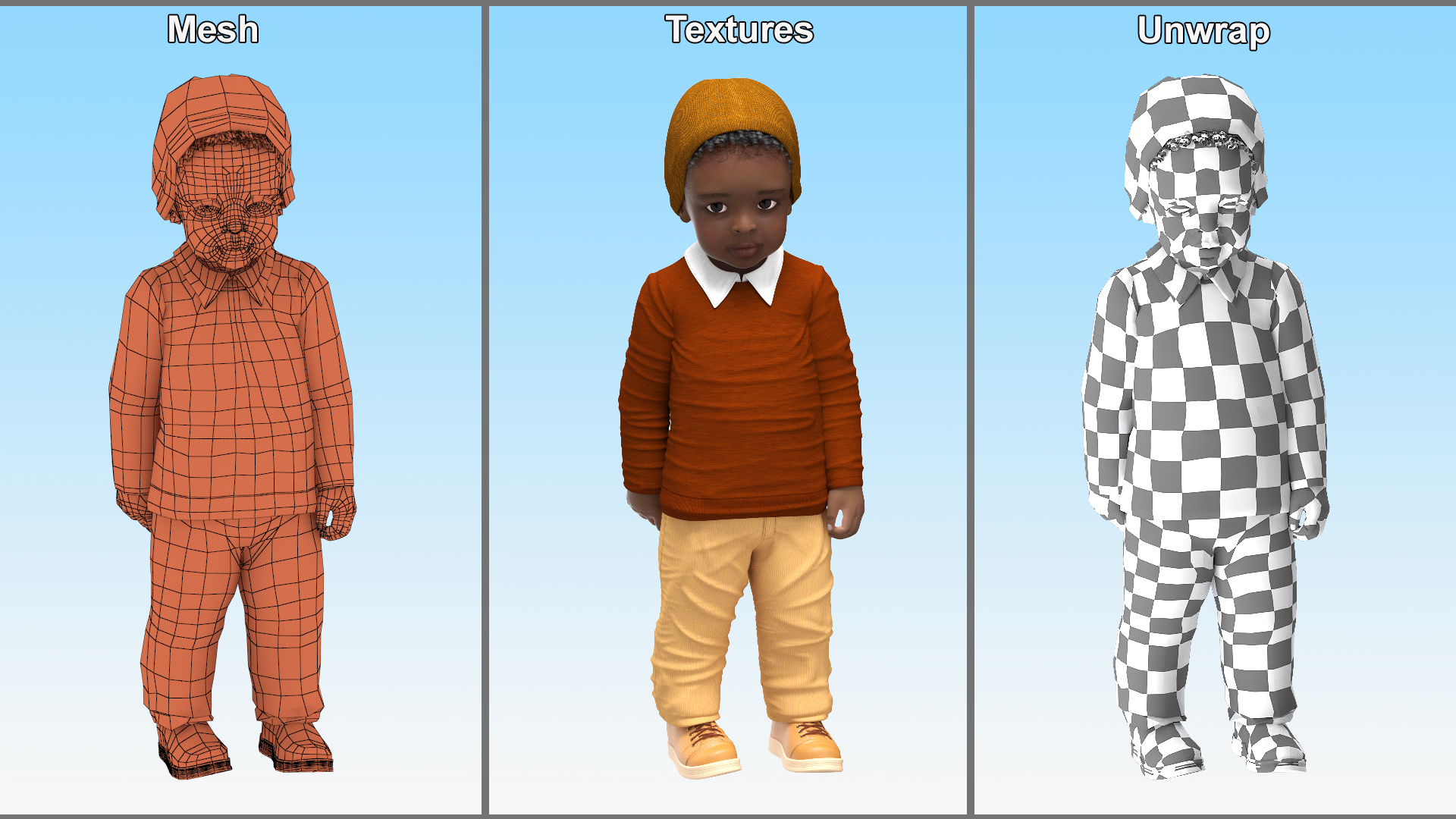 3D Black Toddler Boy Everyday Autumn Style Standing model
