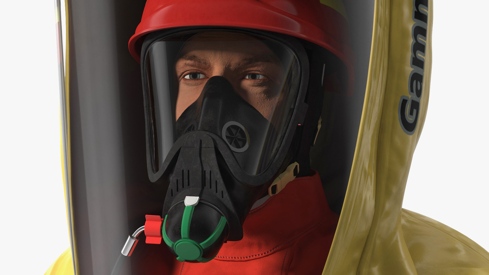 3D Heavy Duty Chemical Protective Suit Standing Pose Yellow
