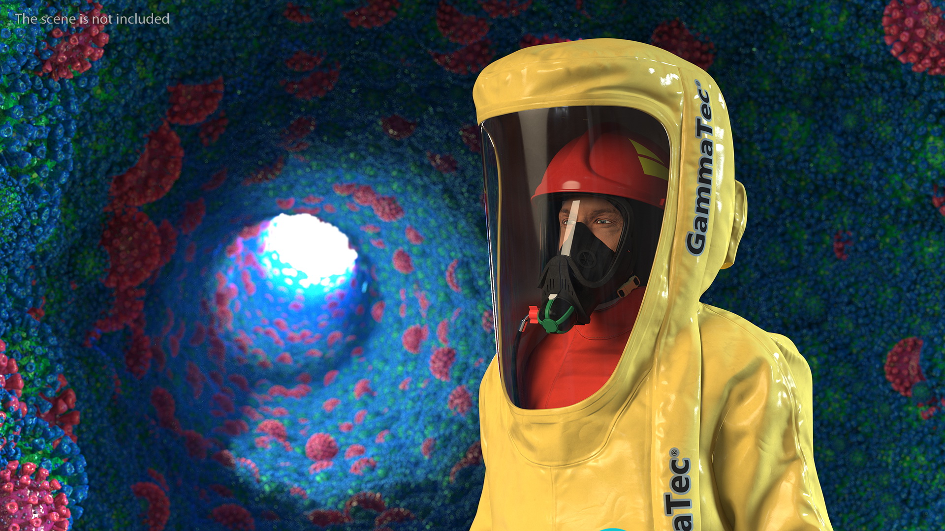 3D Heavy Duty Chemical Protective Suit Standing Pose Yellow