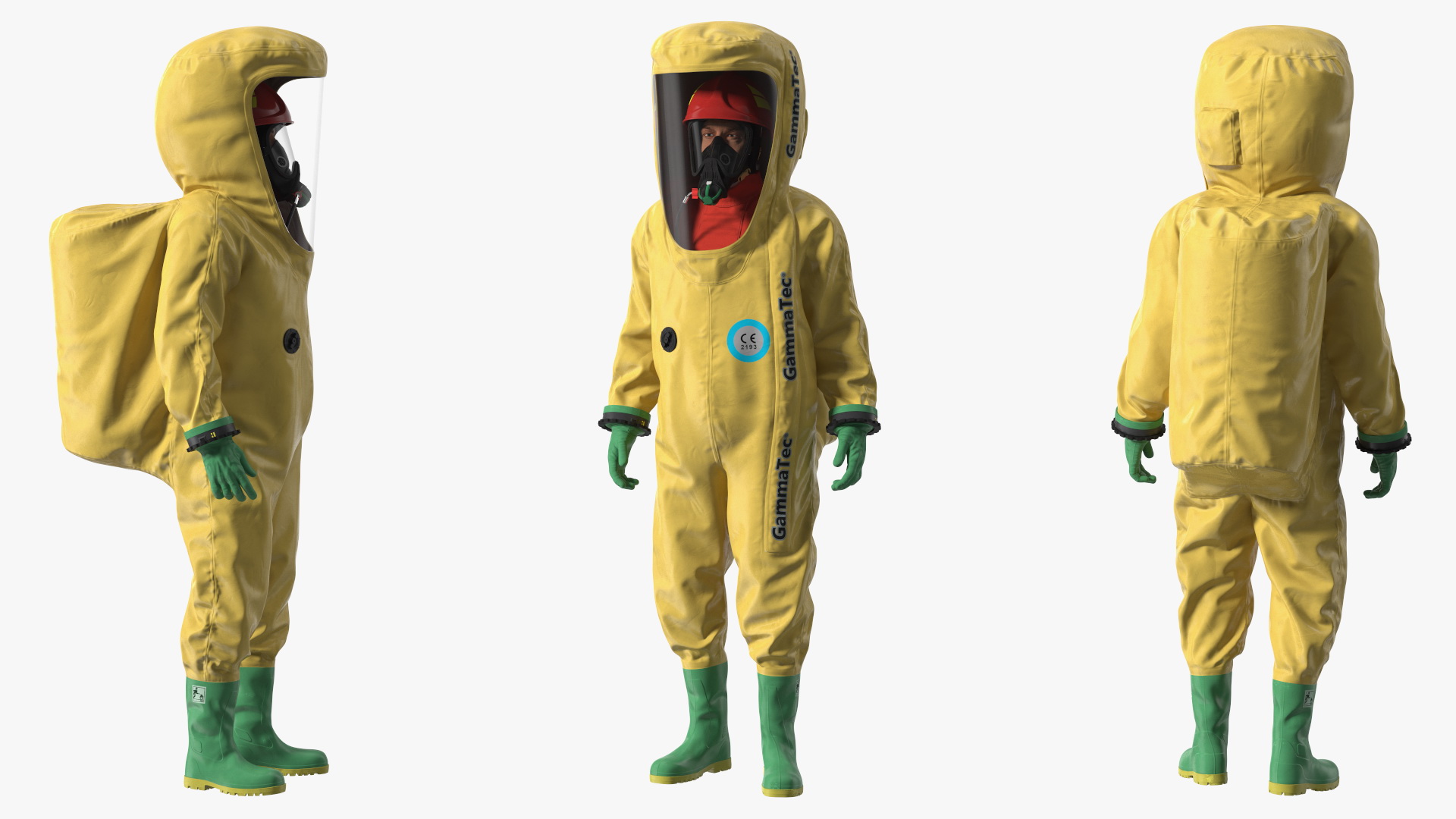 3D Heavy Duty Chemical Protective Suit Standing Pose Yellow