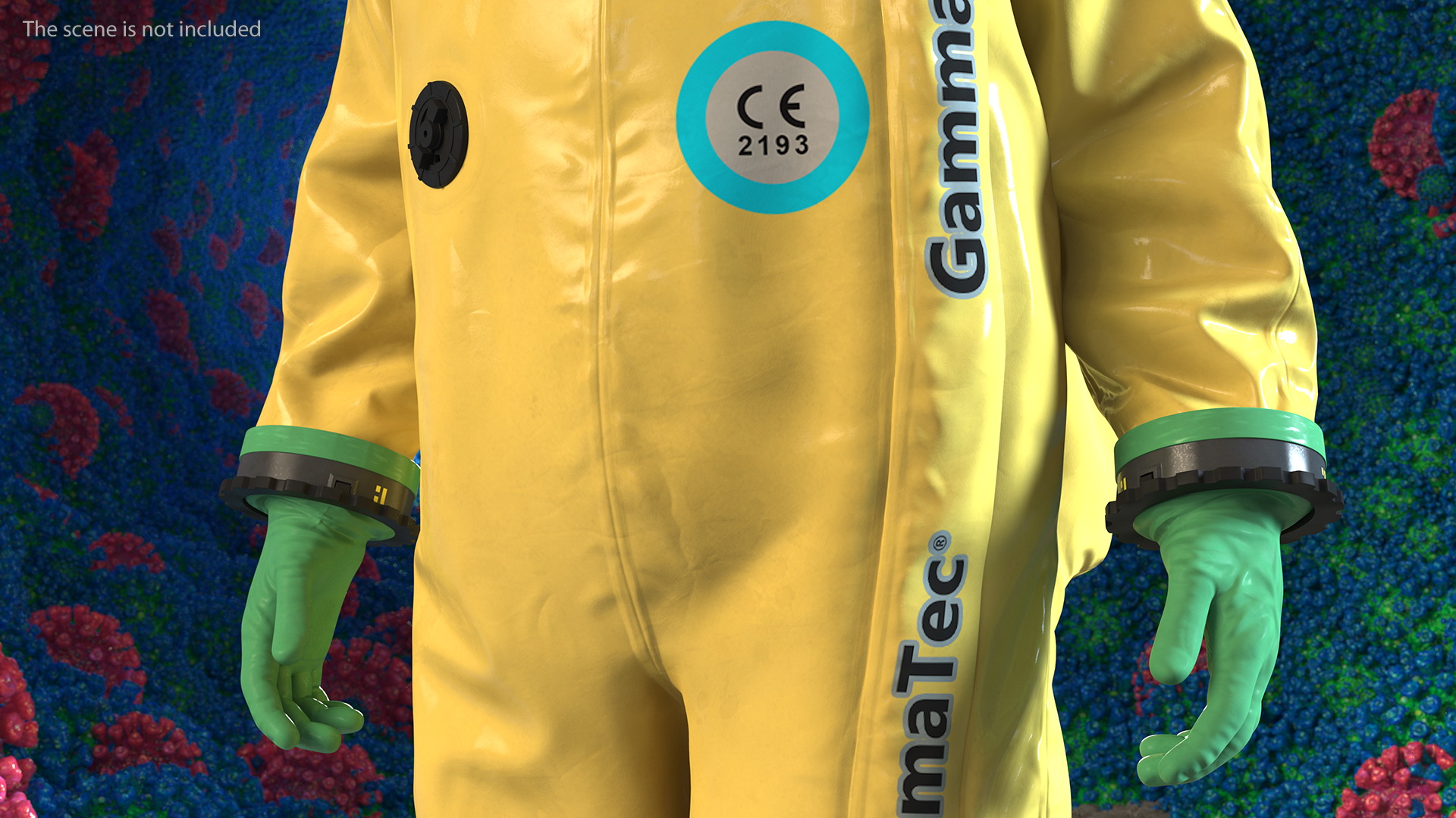 3D Heavy Duty Chemical Protective Suit Standing Pose Yellow