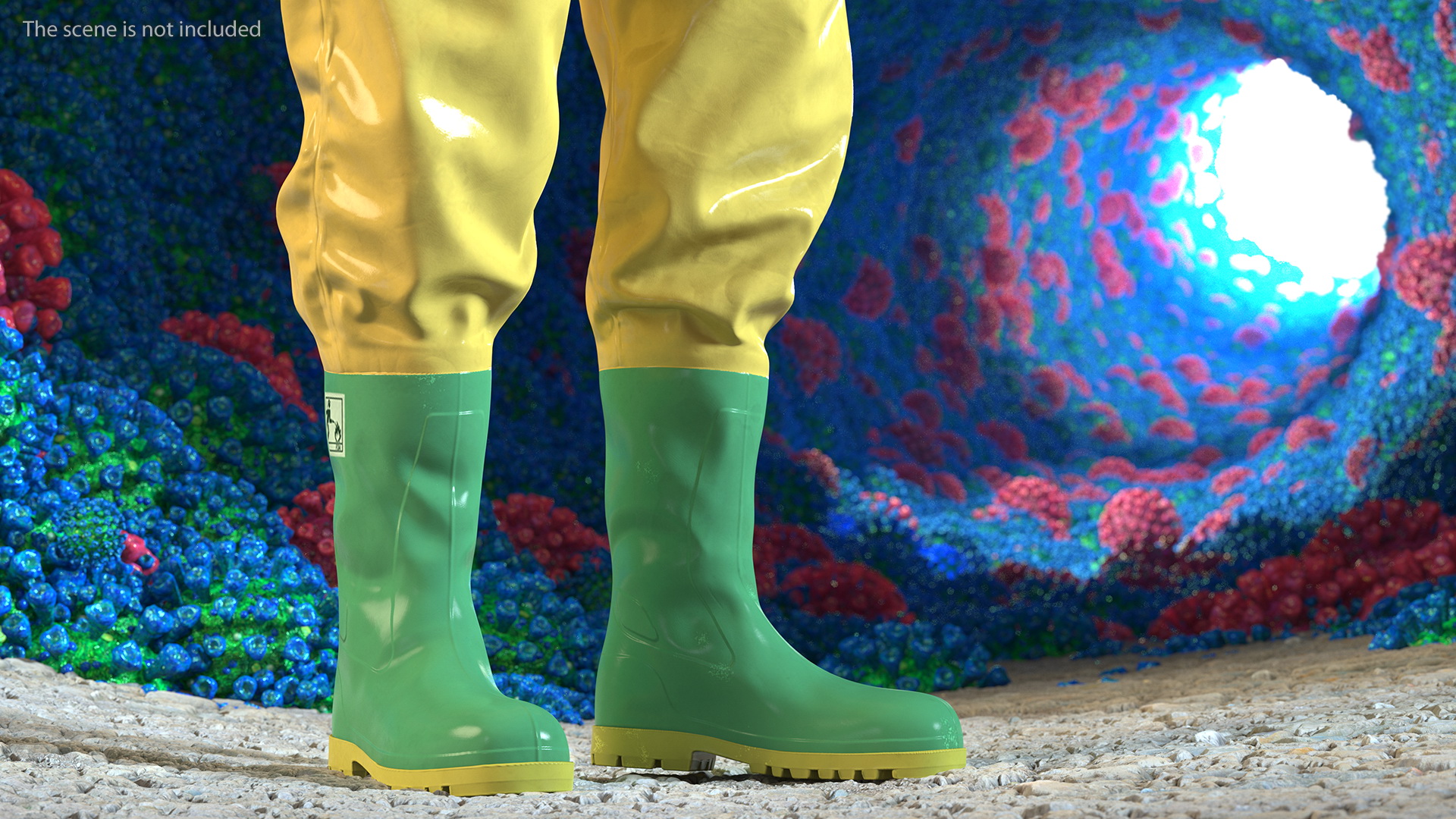 3D Heavy Duty Chemical Protective Suit Standing Pose Yellow