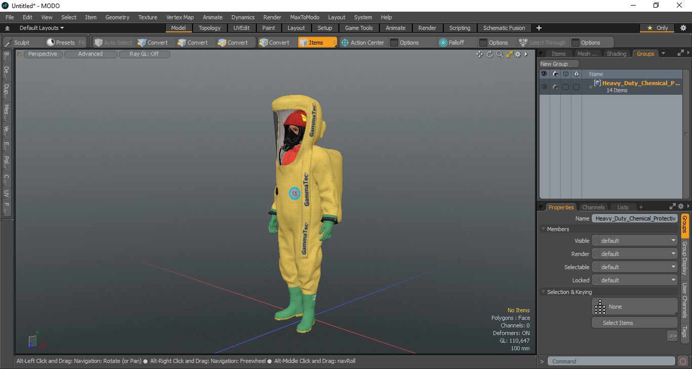 3D Heavy Duty Chemical Protective Suit Standing Pose Yellow