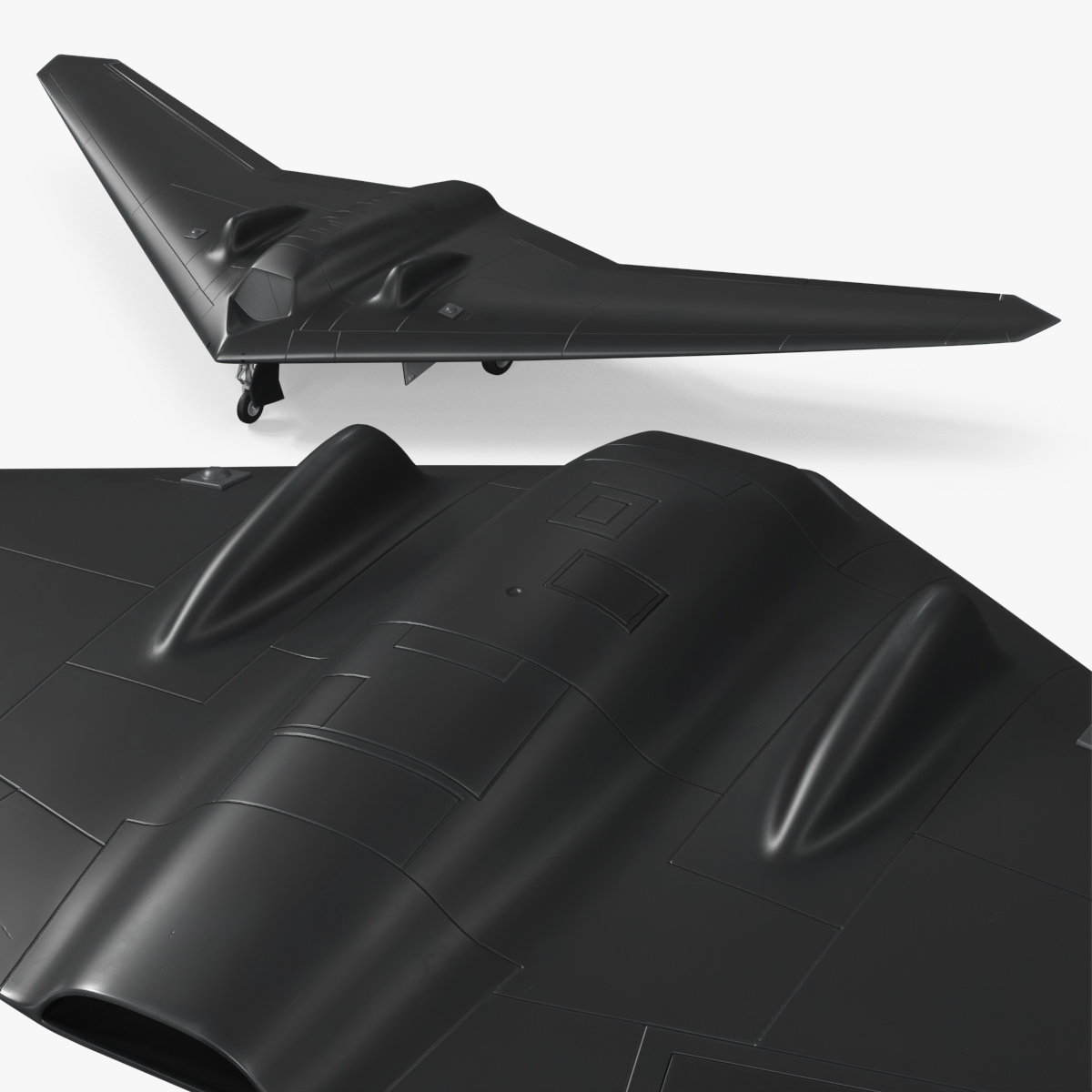 Military Stealth UAV with Landing Gear Black 3D model preview