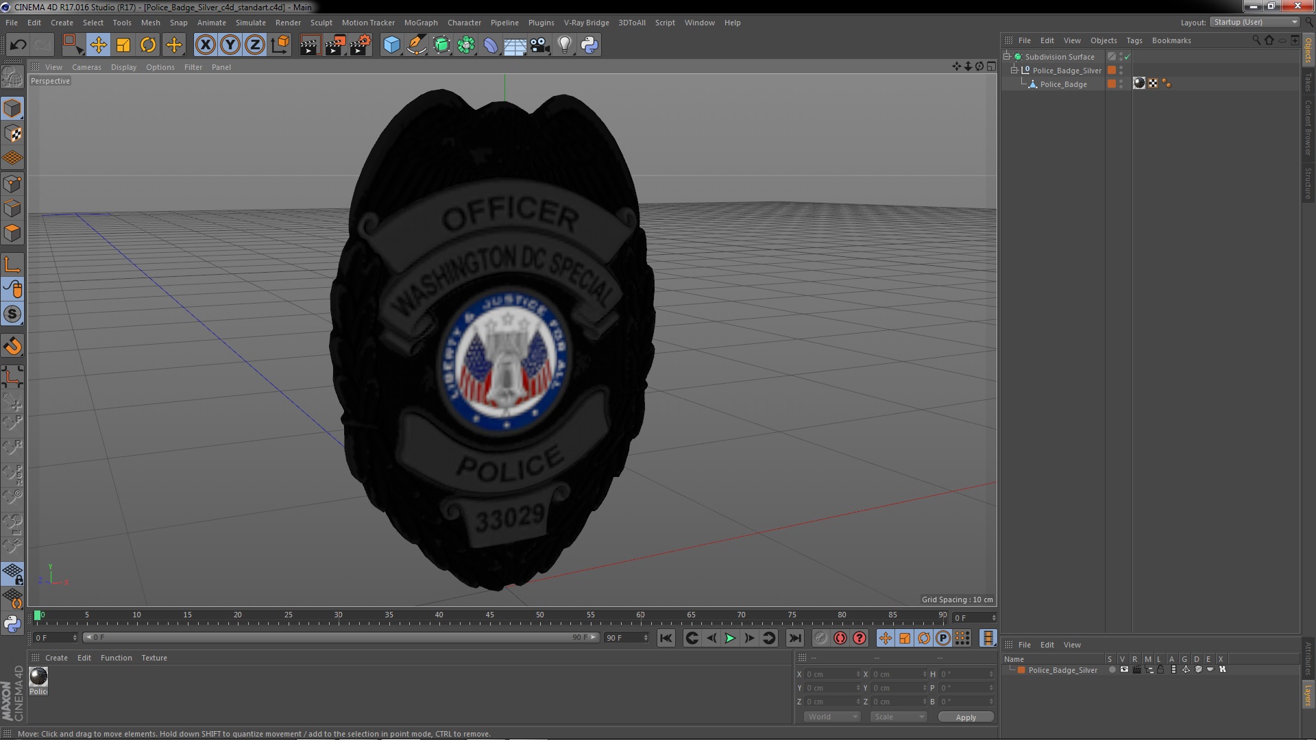 Police Badge Silver 3D model