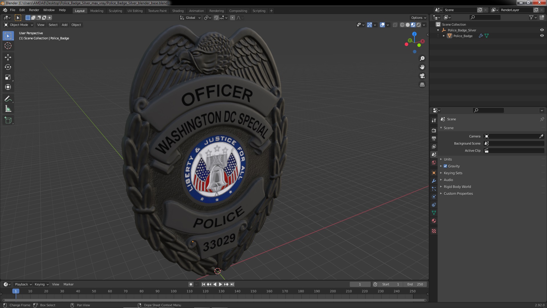 Police Badge Silver 3D model